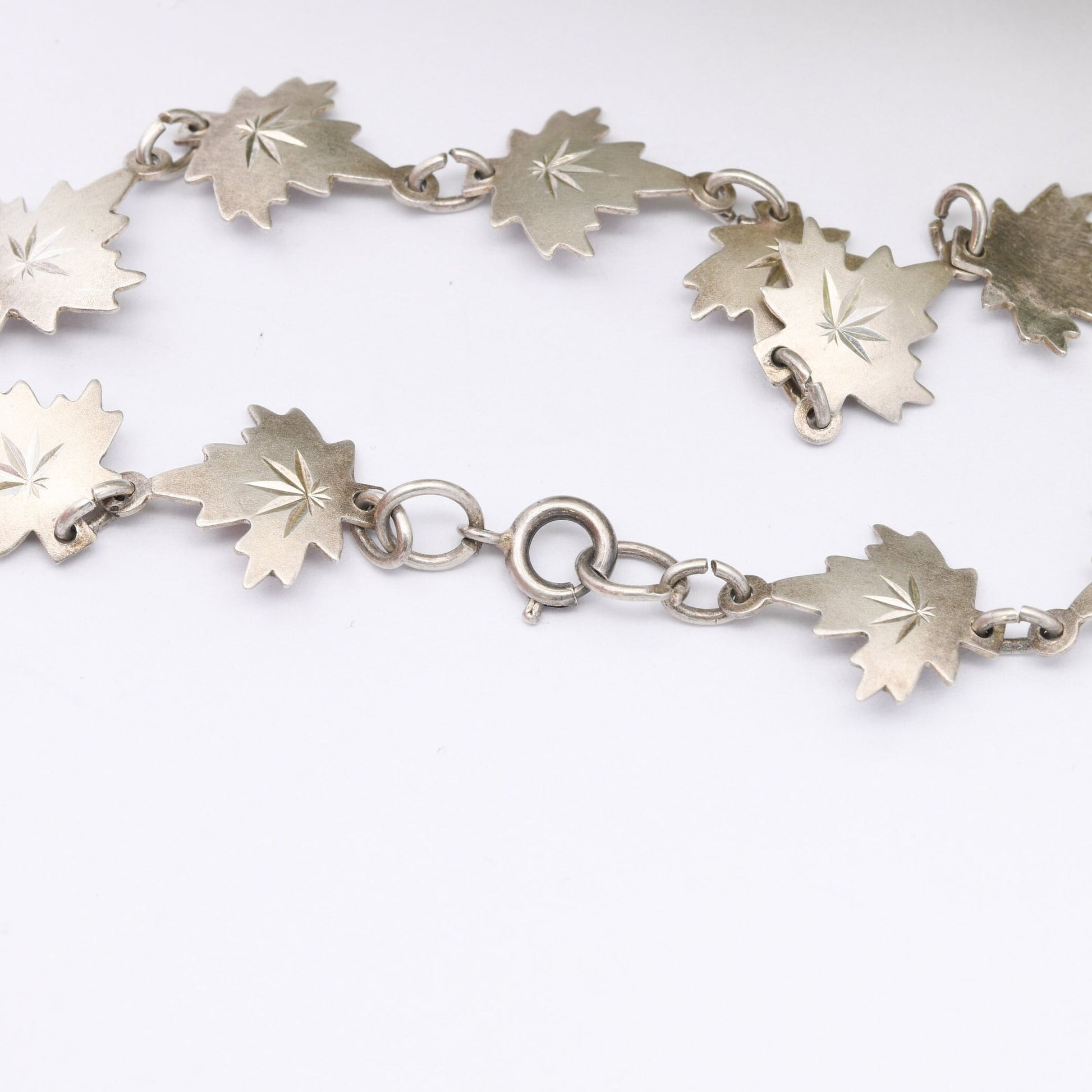 Vintage Sterling Silver Canadian Maple Leaf Panel Link Bracelet - Pretty Everyday Silver Jewellery