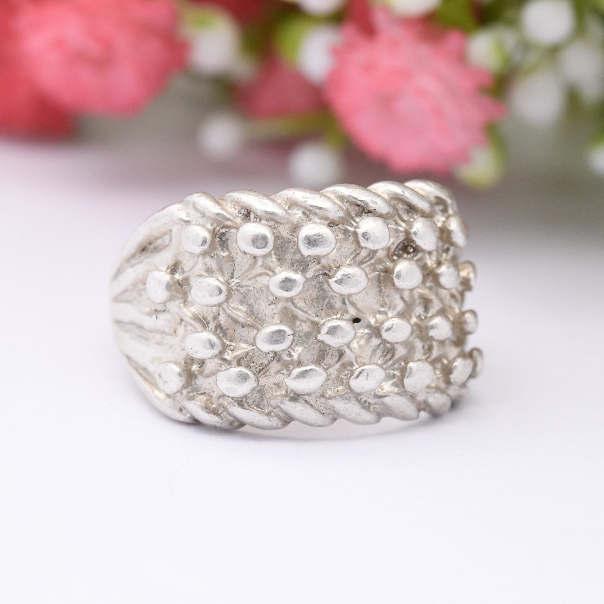 Vintage Sterling Silver Keeper Ring - Chunky 4 Rows | Unisex Everyday Silver Band | UK Size - L 1/2 | US Size - 6