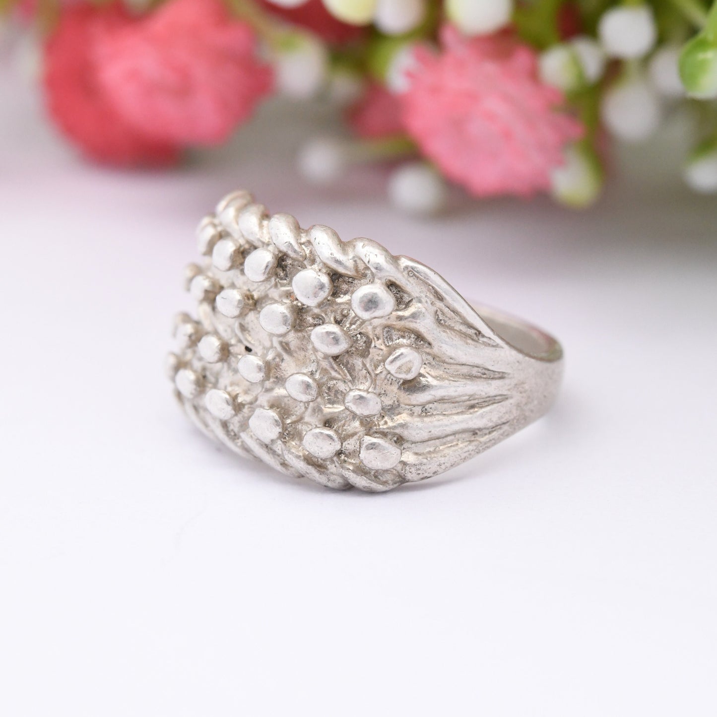 Vintage Sterling Silver Keeper Ring - Chunky 4 Rows | Unisex Everyday Silver Band | UK Size - L 1/2 | US Size - 6