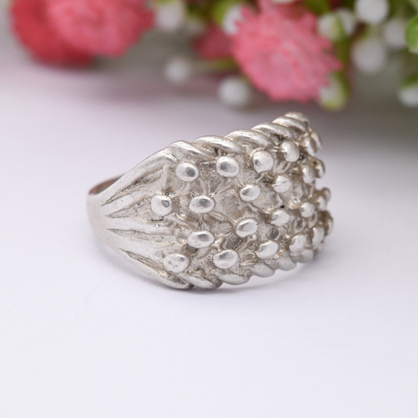 Vintage Sterling Silver Keeper Ring - Chunky 4 Rows | Unisex Everyday Silver Band | UK Size - L 1/2 | US Size - 6