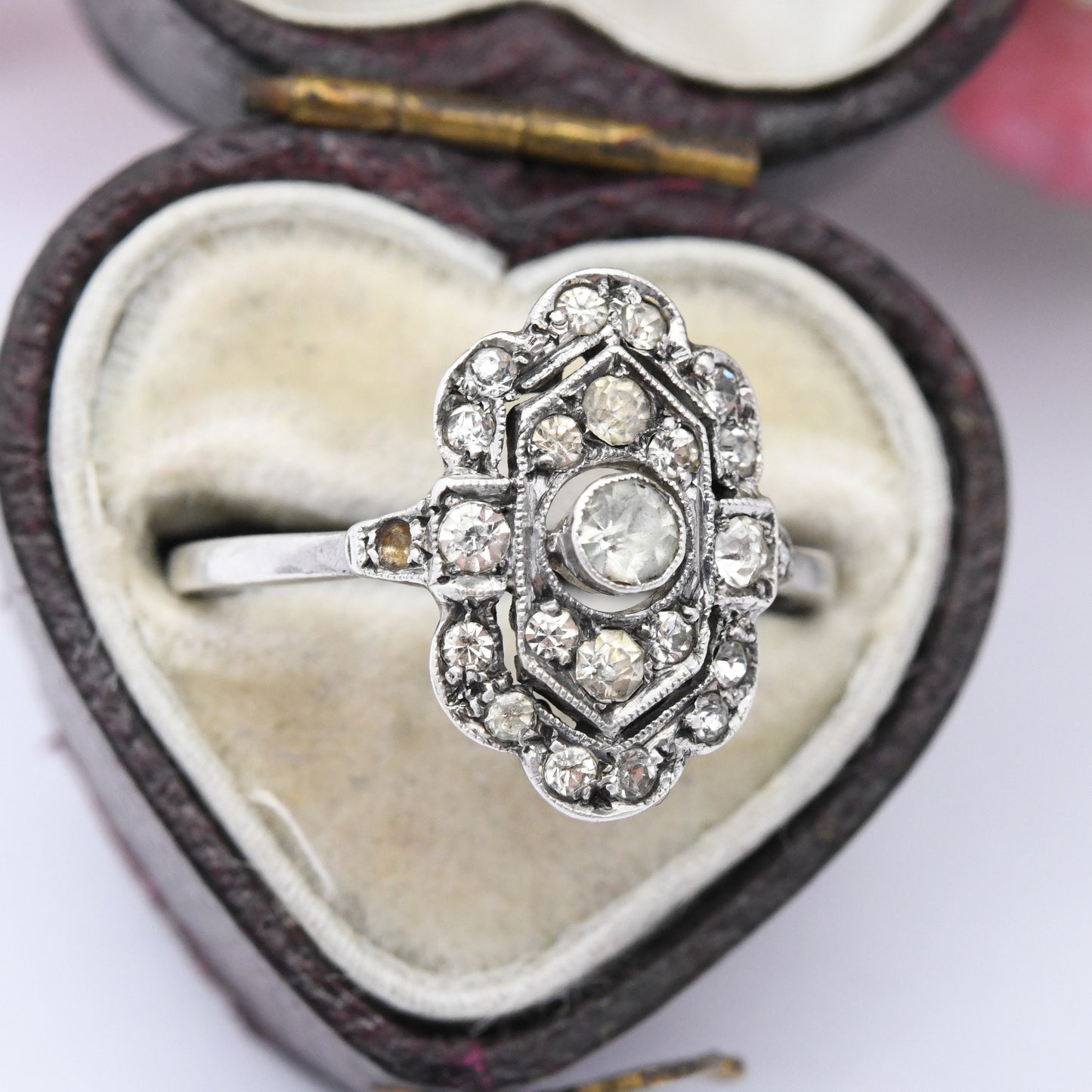 Antique Art Deco Silver Paste Ring - Statement Cocktail Ring | UK Size - L | US Size - 5 3/4