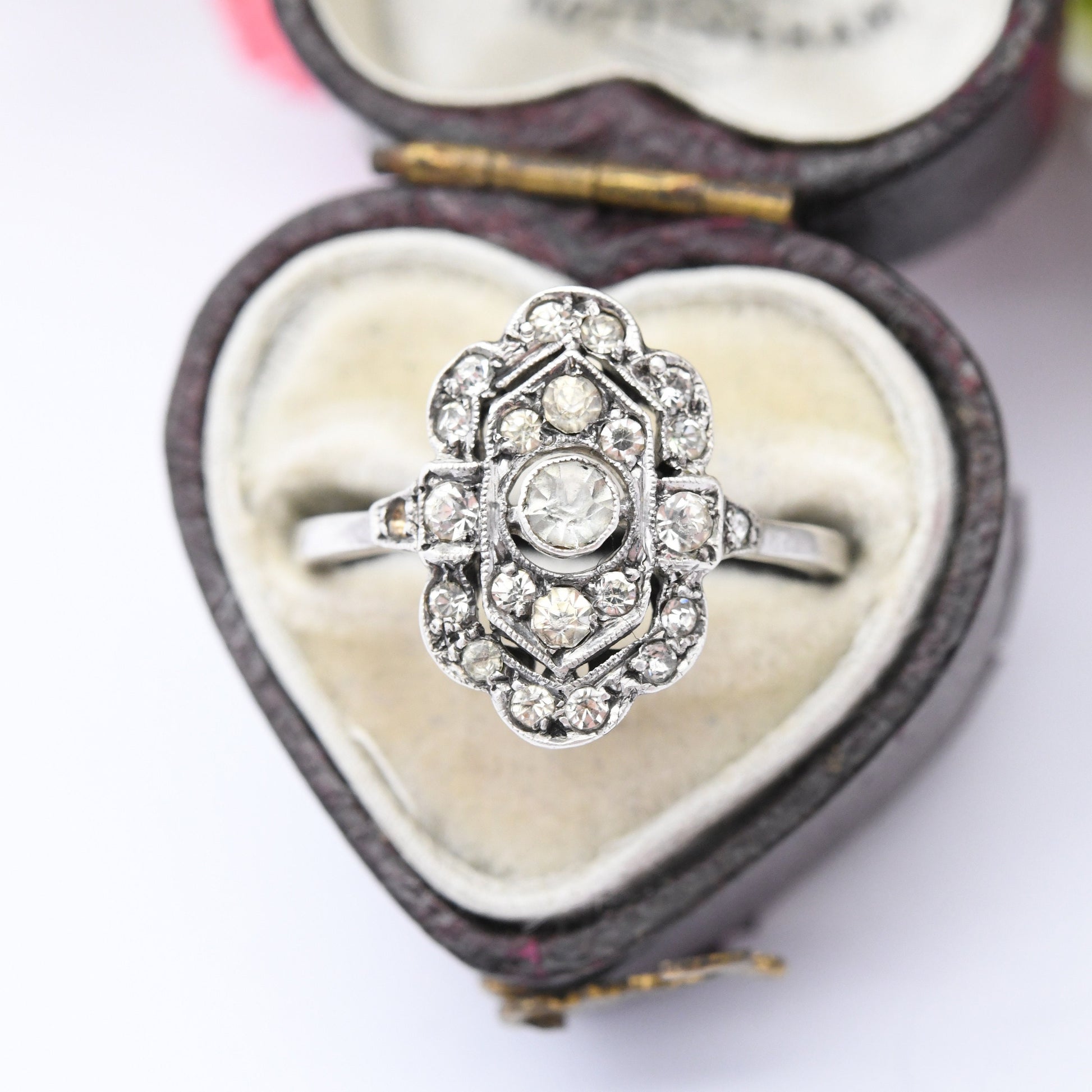 Antique Art Deco Silver Paste Ring - Statement Cocktail Ring | UK Size - L | US Size - 5 3/4