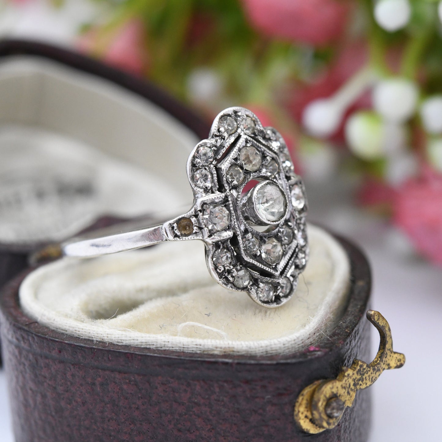 Antique Art Deco Silver Paste Ring - Statement Cocktail Ring | UK Size - L | US Size - 5 3/4