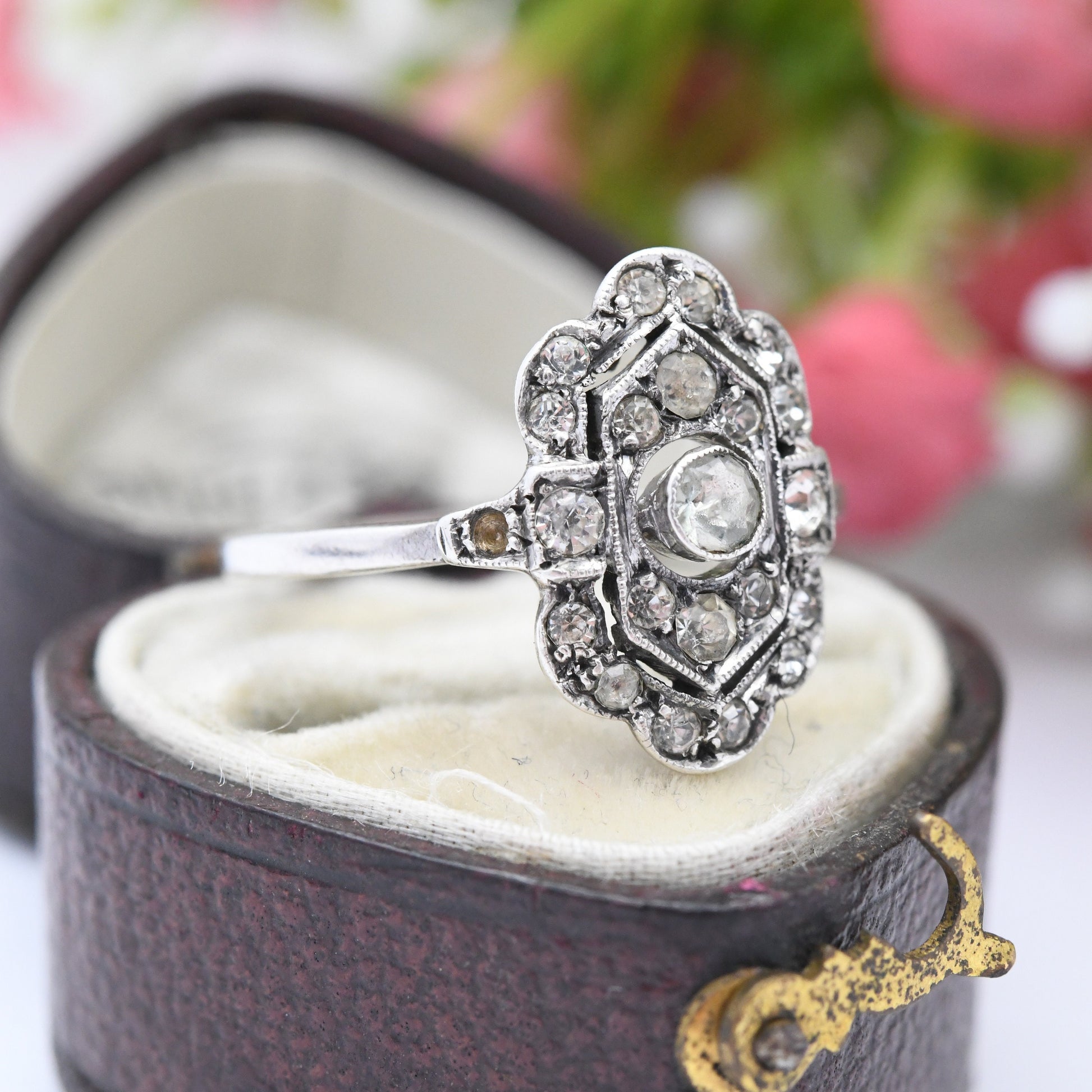 Antique Art Deco Silver Paste Ring - Statement Cocktail Ring | UK Size - L | US Size - 5 3/4