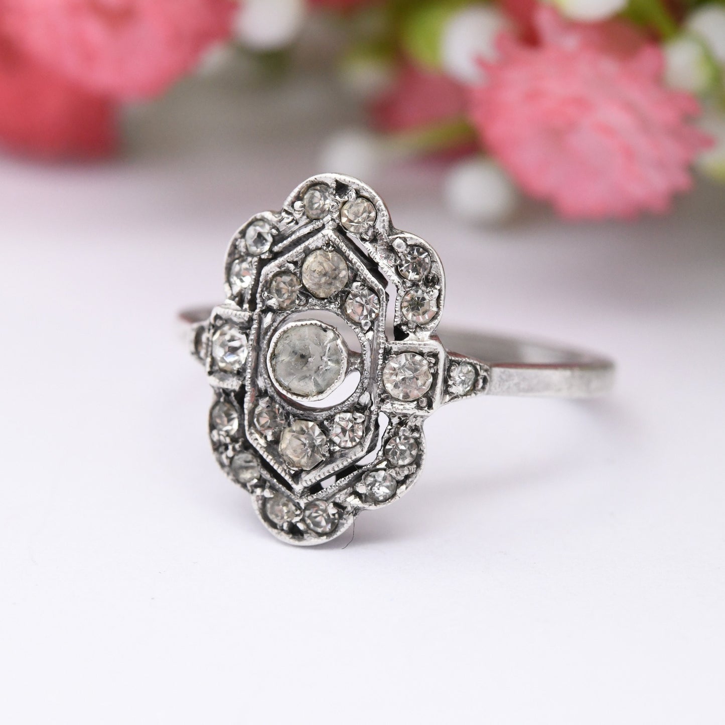 Antique Art Deco Silver Paste Ring - Statement Cocktail Ring | UK Size - L | US Size - 5 3/4