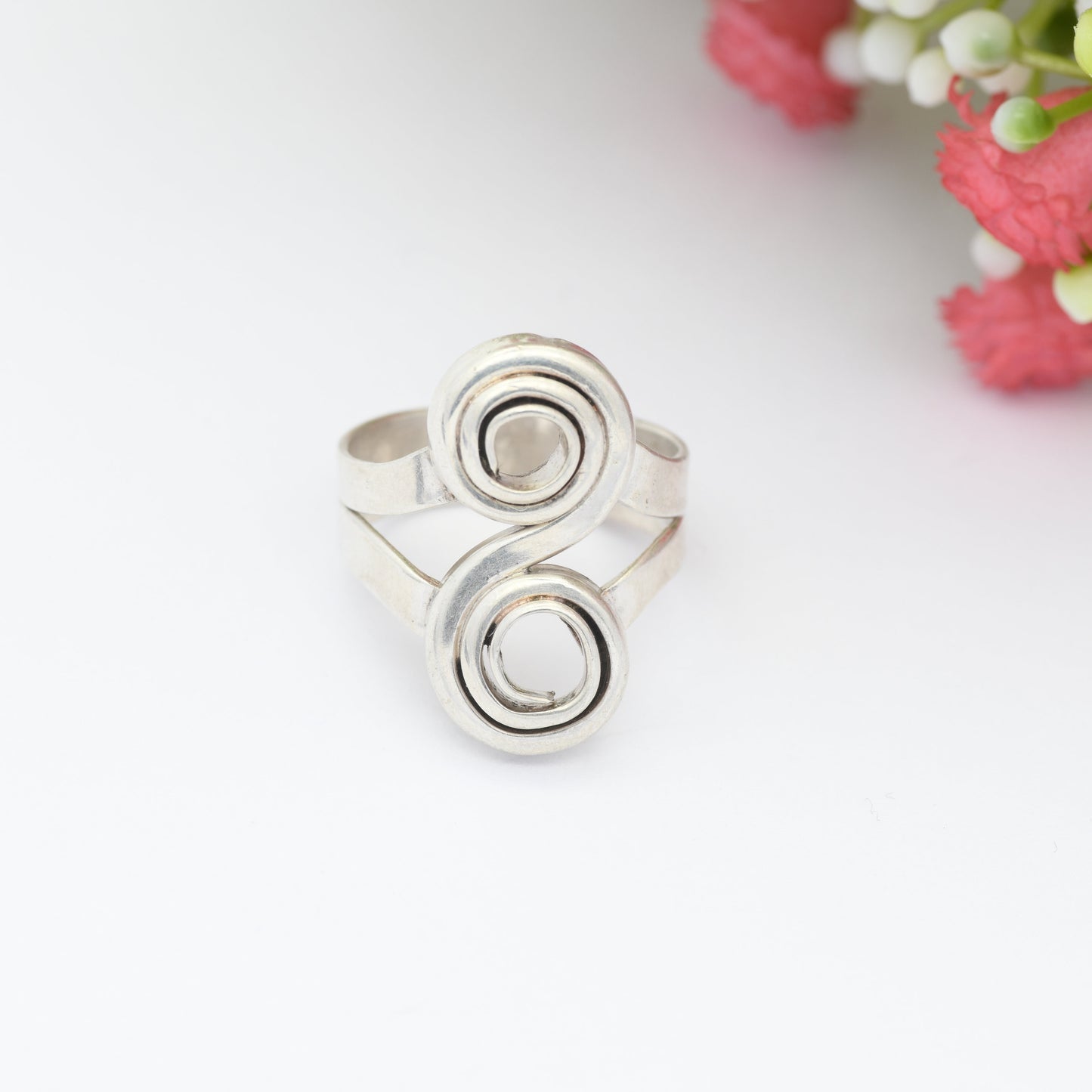 Vintage Sterling Silver Double Swirl Ring 1970 - Mid-Century Modernist Everyday Silver Jewellery | UK Size - L 1/2 | US Size - 6