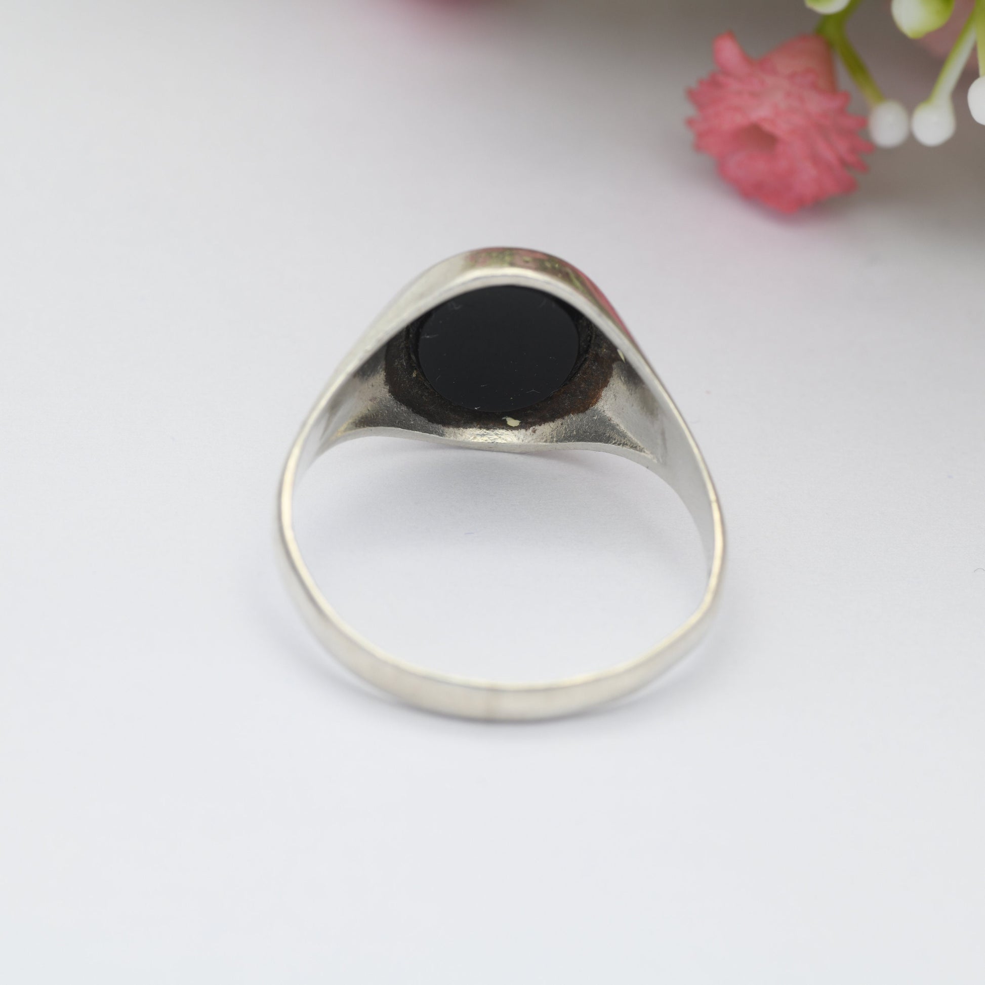 Vintage Sterling Silver Onyx Signet Ring 1977 - Large Unisex Jewellery | UK Size - Y | US Size - 12