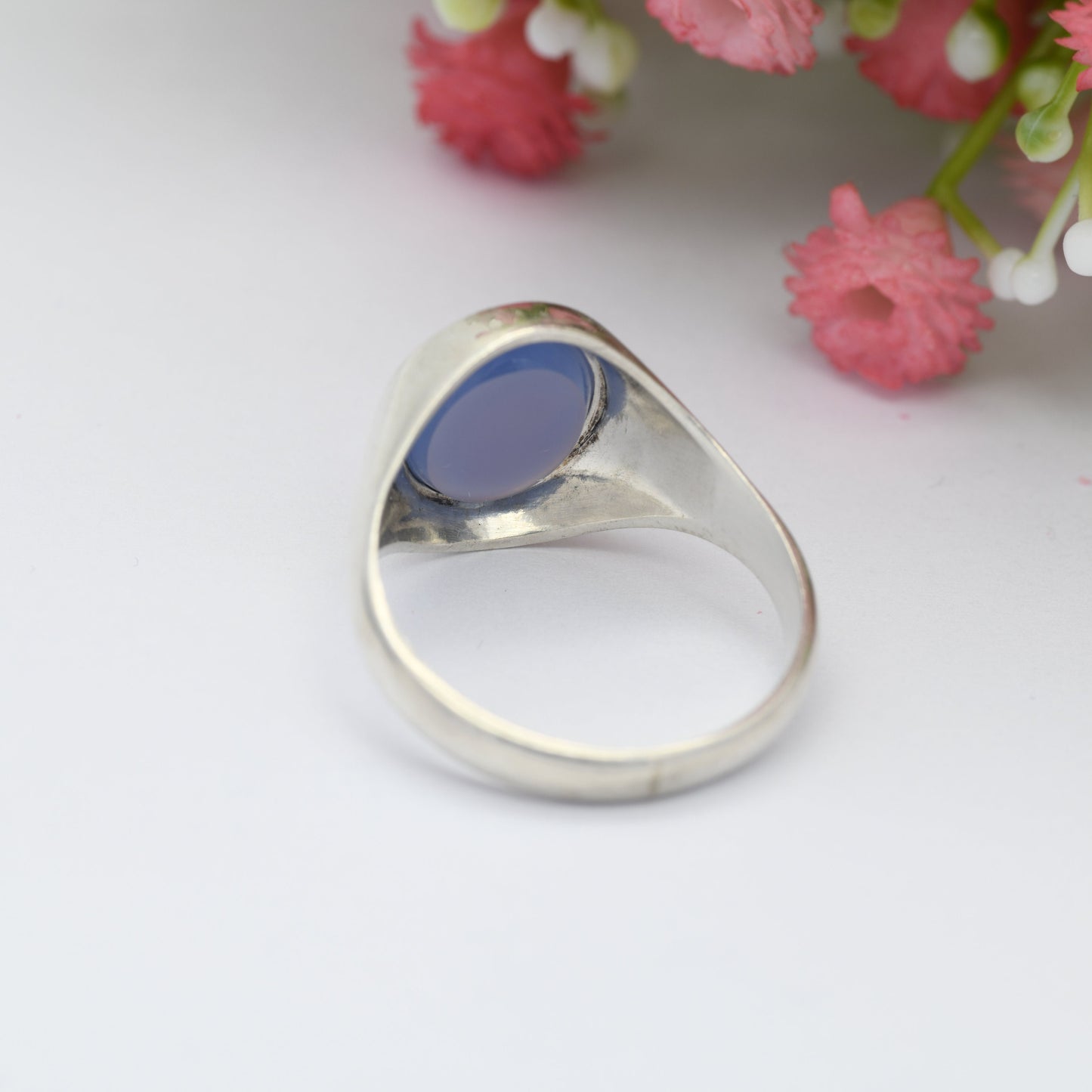 Vintage Sterling Silver Chalcedony Signet Ring - Chunky Large Unisex Jewellery | UK Size - U 1/2 / US Size - 10 1/4