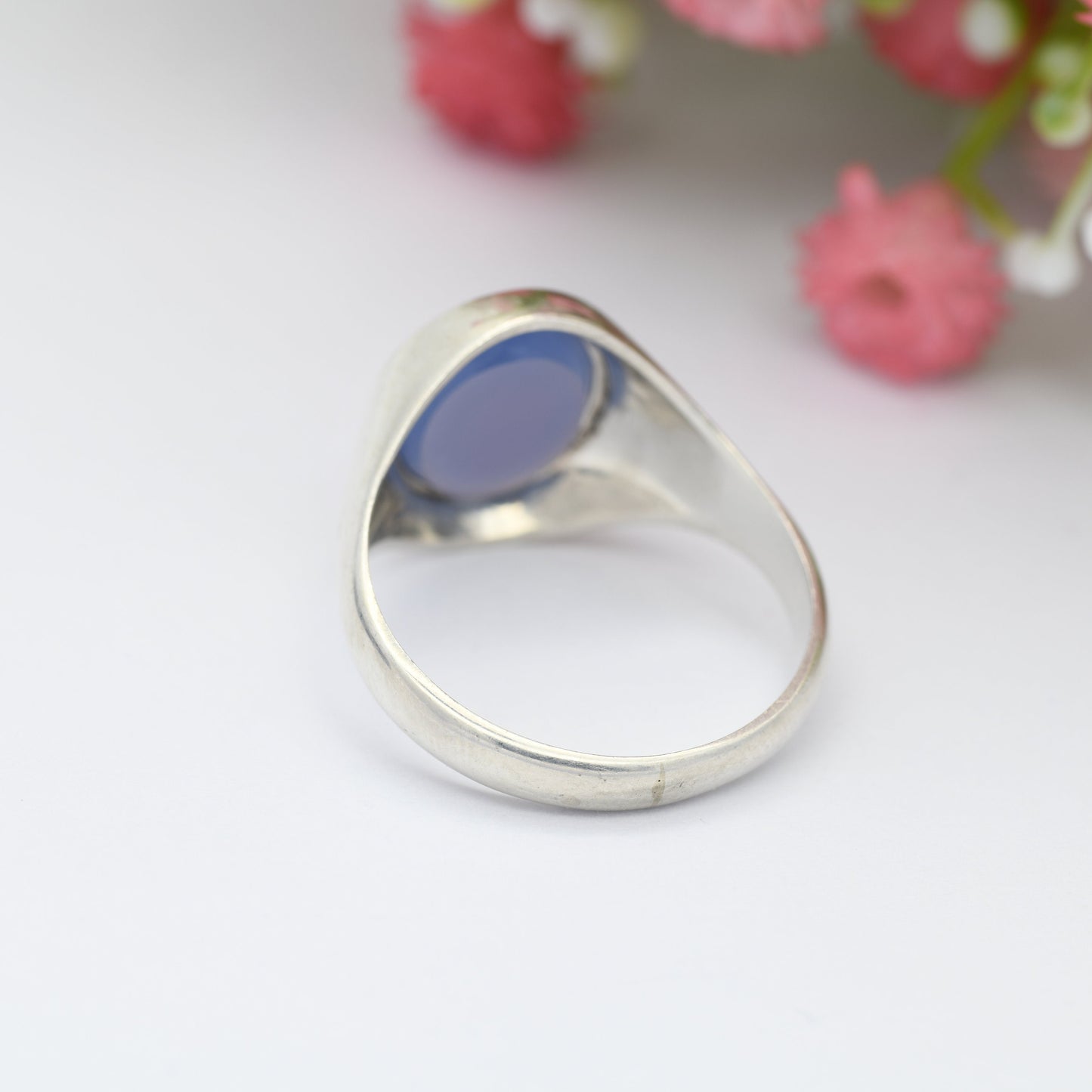 Vintage Sterling Silver Chalcedony Signet Ring - Chunky Large Unisex Jewellery | UK Size - U 1/2 / US Size - 10 1/4