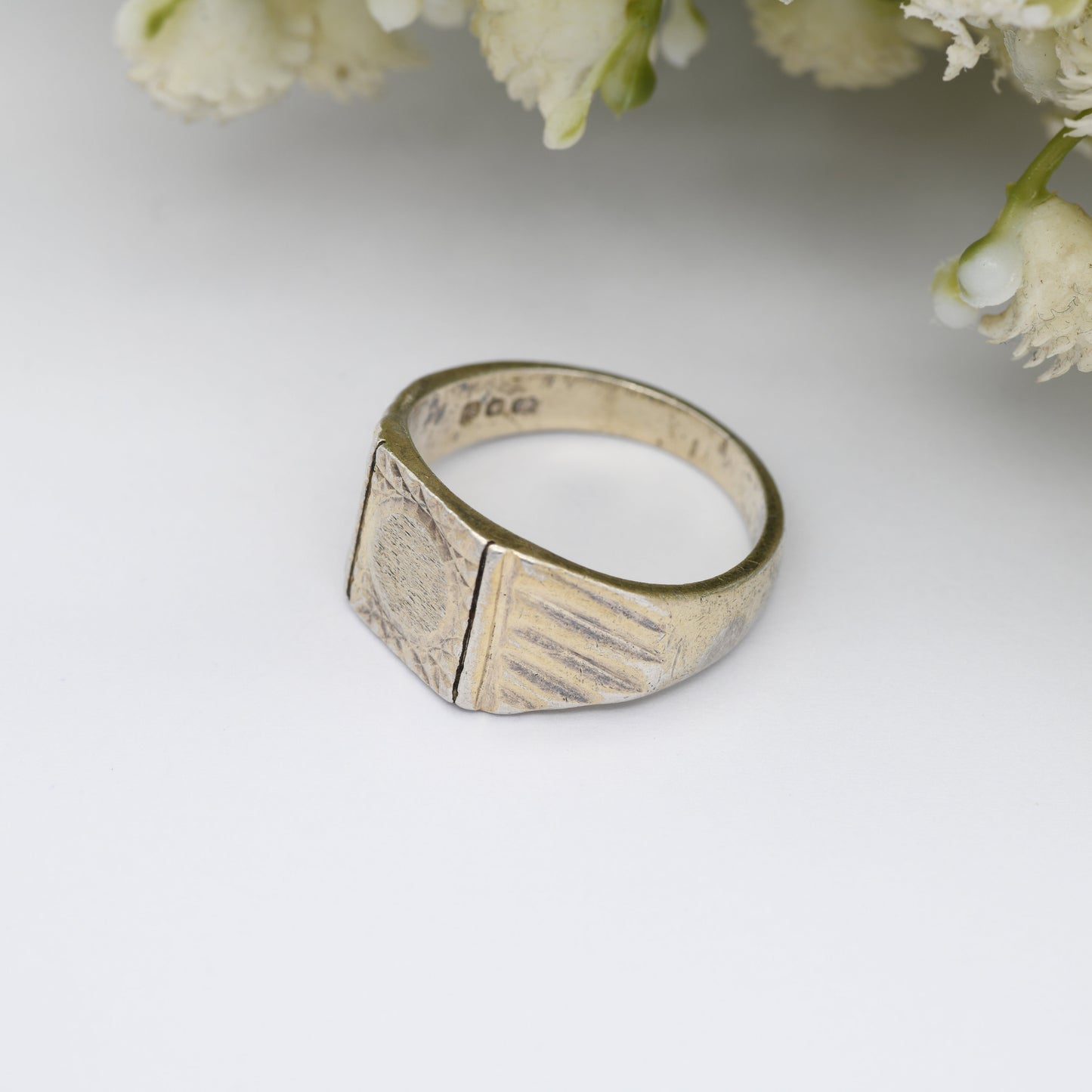 Vintage Gold Plated Sterling Silver Signet Ring 1967 - Diamond Cut Front | Gift for Him | UK Size - T | US Size - 9 1/2