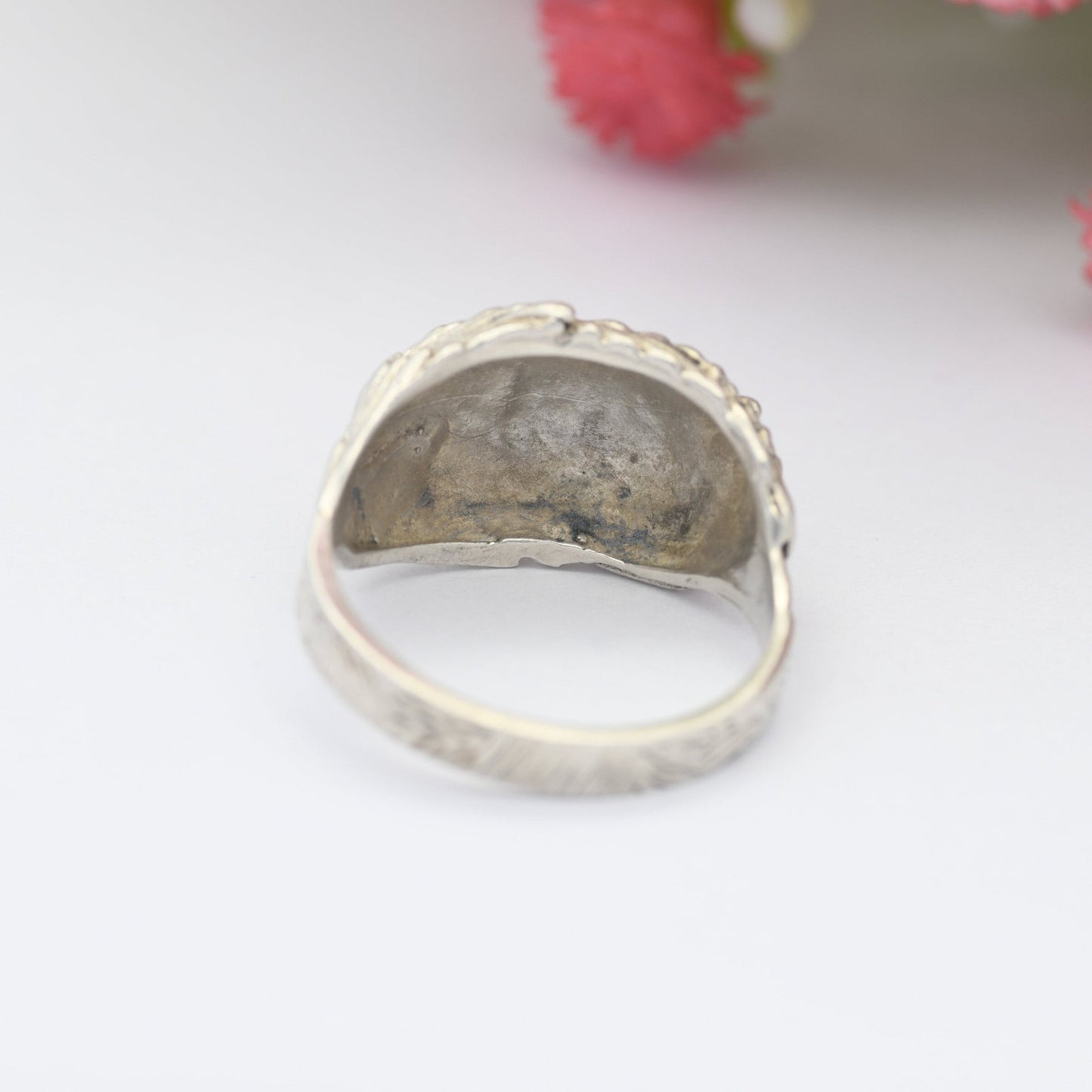 Vintage Mid-Century Sterling Silver Ring 1974 - Brutalist Textured Design Boule Ring | UK Size - Q | US Size - 8 1/4