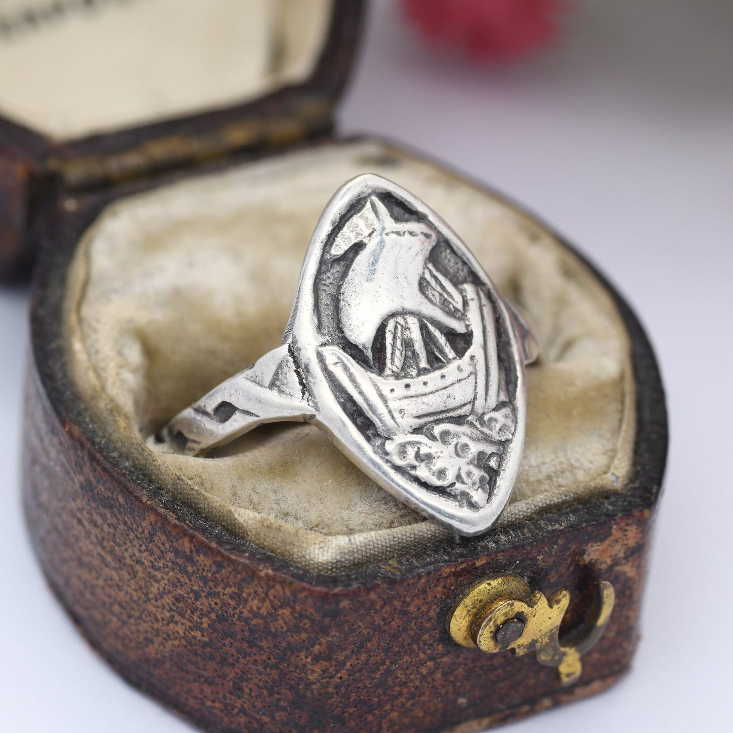 Vintage Sterling Silver Breton Sailing Ship Ring - French Kelt | Celtic Viking Style Design | UK Size - M 1/2 | US Size - 6 1/2