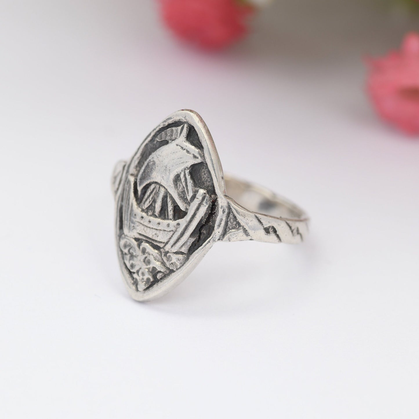 Vintage Sterling Silver Breton Sailing Ship Ring - French Kelt | Celtic Viking Style Design | UK Size - M 1/2 | US Size - 6 1/2