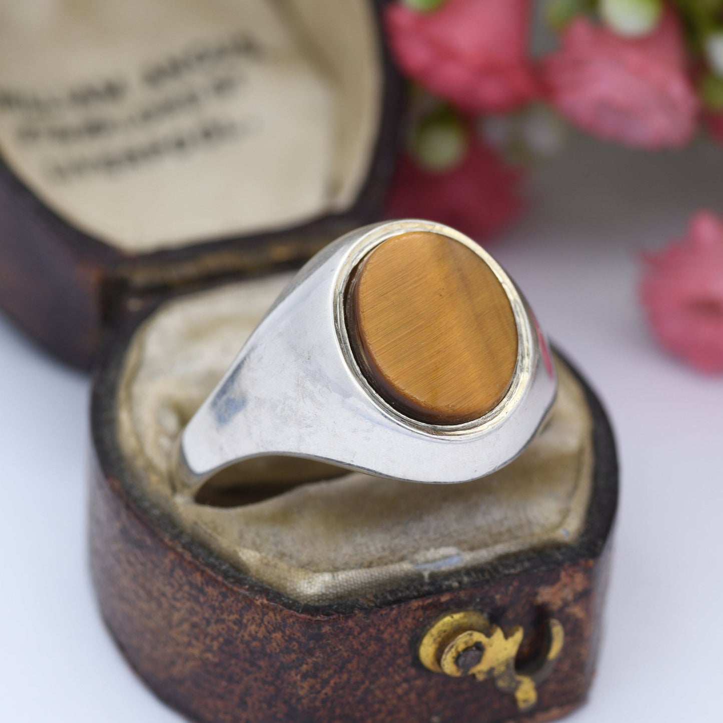 Vintage Sterling Silver Tiger's Eye Signet Ring - Mid-Century Modern | Large Men's Signet | UK Size - X 1/2 | US Size - 11 3/4