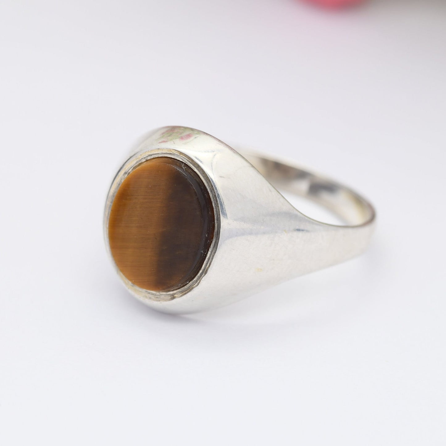 Vintage Sterling Silver Tiger's Eye Signet Ring - Mid-Century Modern | Large Men's Signet | UK Size - X 1/2 | US Size - 11 3/4