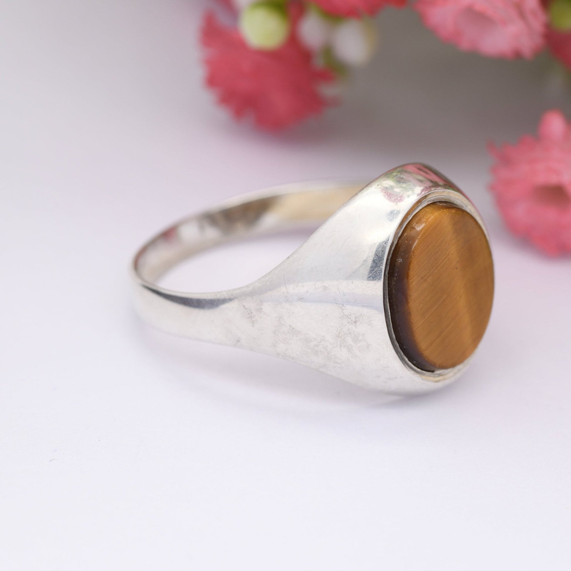 Vintage Sterling Silver Tiger's Eye Signet Ring - Mid-Century Modern | Large Men's Signet | UK Size - X 1/2 | US Size - 11 3/4