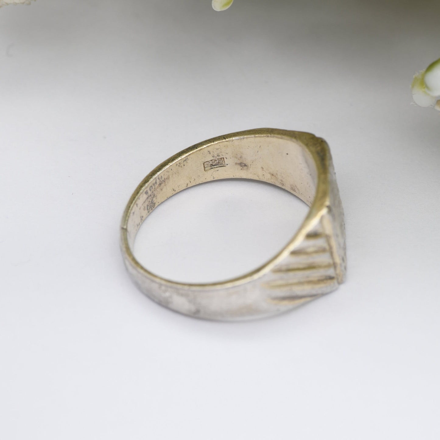 Vintage Gold Plated Sterling Silver Signet Ring 1967 - Diamond Cut Front | Gift for Him | UK Size - T | US Size - 9 1/2