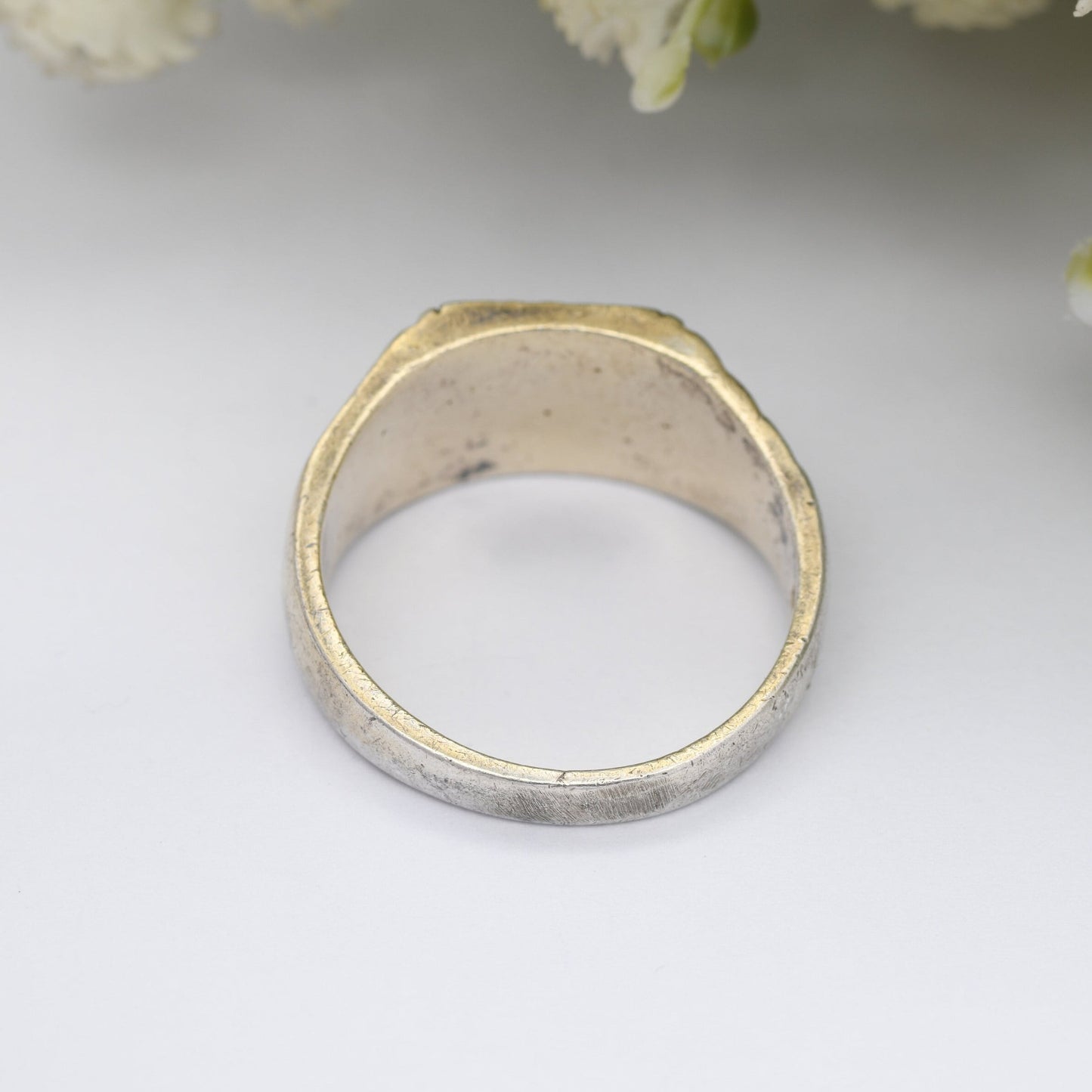 Vintage Gold Plated Sterling Silver Signet Ring 1967 - Diamond Cut Front | Gift for Him | UK Size - T | US Size - 9 1/2