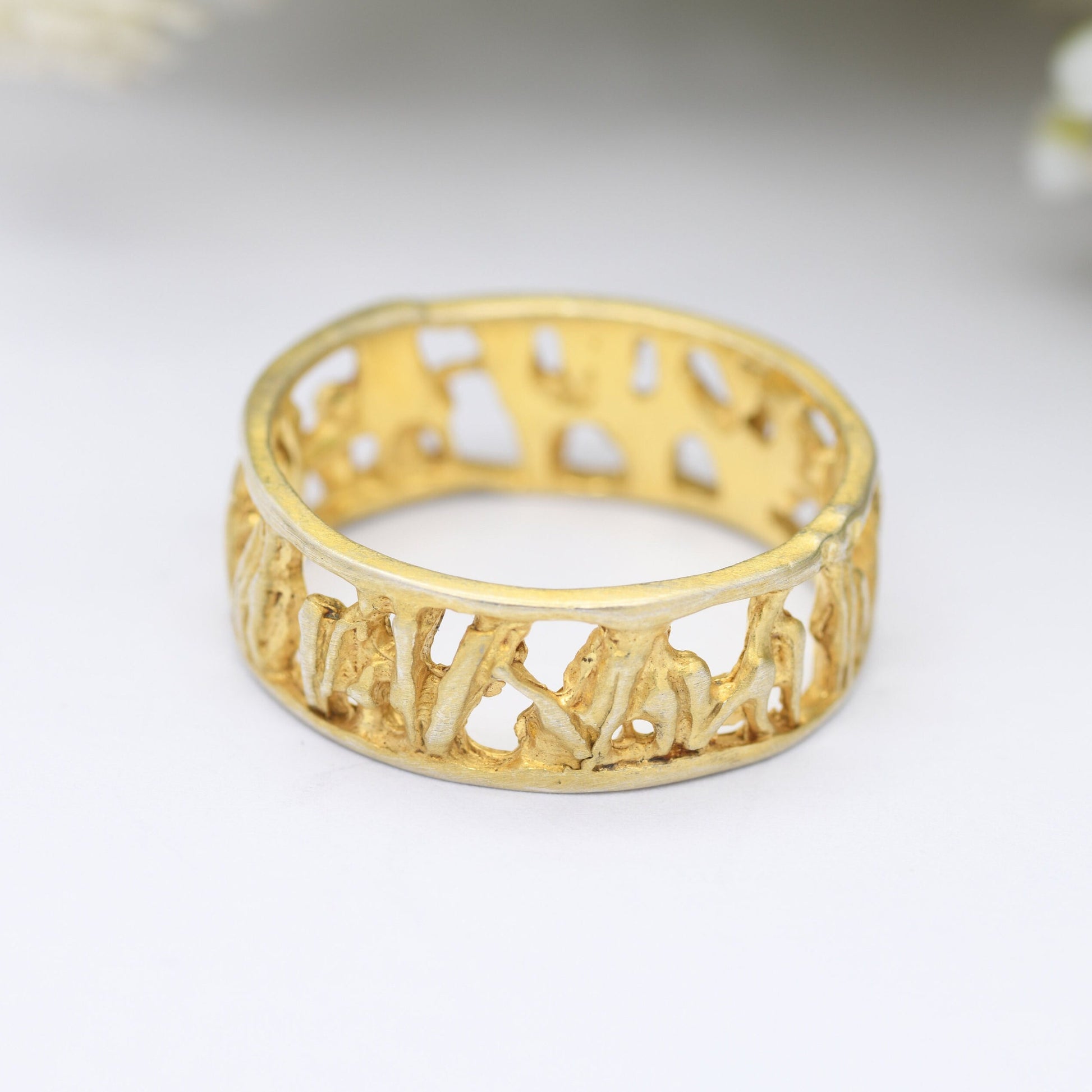 Vintage Portugal Sterling Silver Eternity Figure Band Ring - Gold Plated | Modernist Sculptural | UK Size - T | US Size - 9 1/2