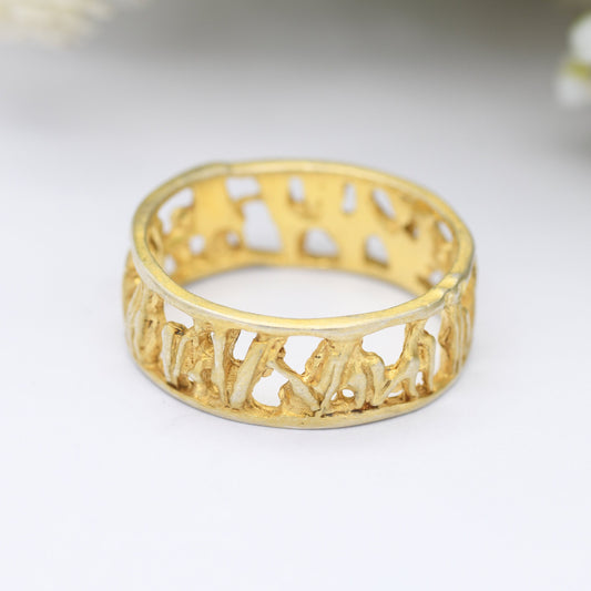 Vintage Portugal Sterling Silver Eternity Figure Band Ring - Gold Plated | Modernist Sculptural | UK Size - T | US Size - 9 1/2