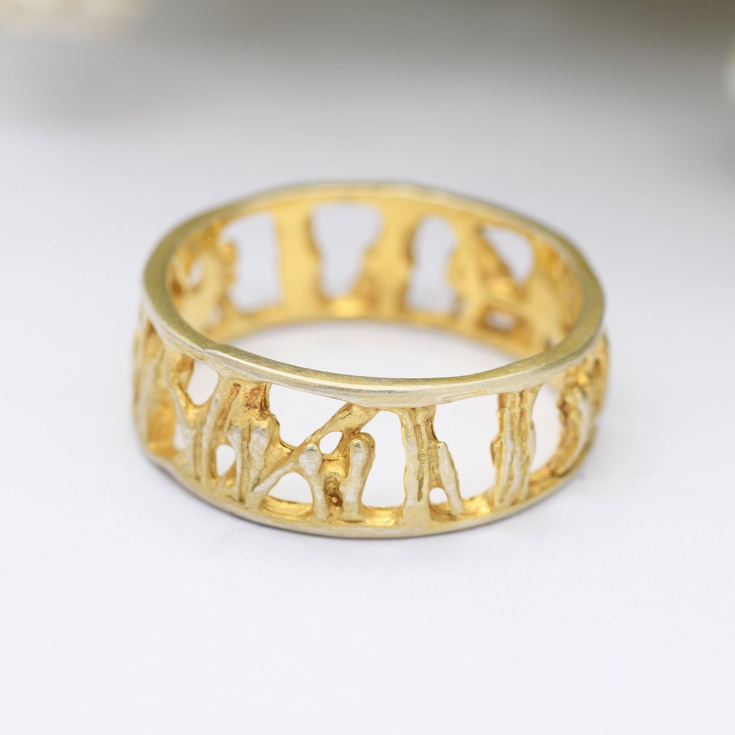 Vintage Portugal Sterling Silver Eternity Figure Band Ring - Gold Plated | Modernist Sculptural | UK Size - T | US Size - 9 1/2