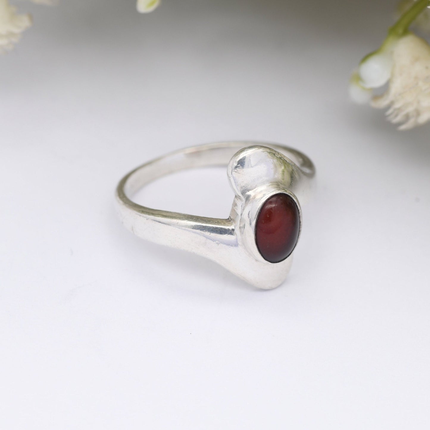 Vintage Sterling Silver Amber Crossover Ring - Bypass Band | Modernist Style | UK Size - N | US Size - 6