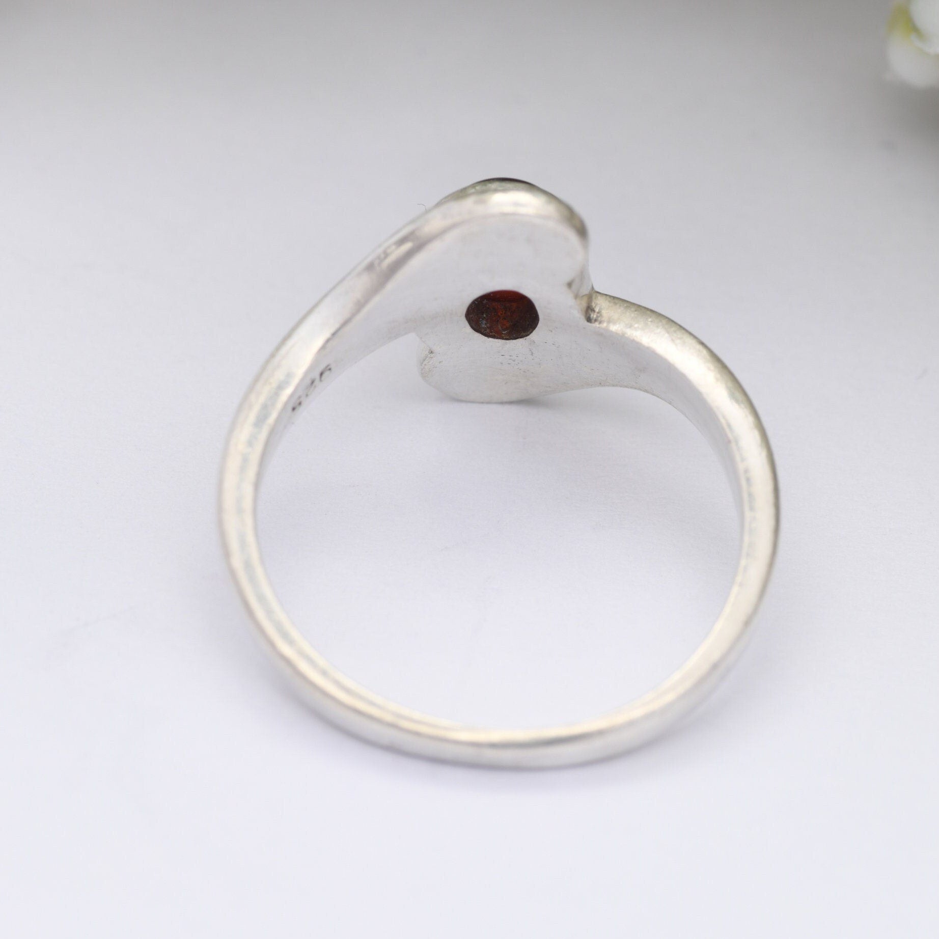 Vintage Sterling Silver Amber Crossover Ring - Bypass Band | Modernist Style | UK Size - N | US Size - 6