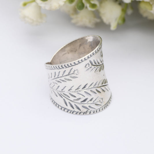 Vintage Chunky Sterling Silver Flower Ring - Statement Armour Ring | Victorian Style | UK Size - R | US Size - 8 1/2