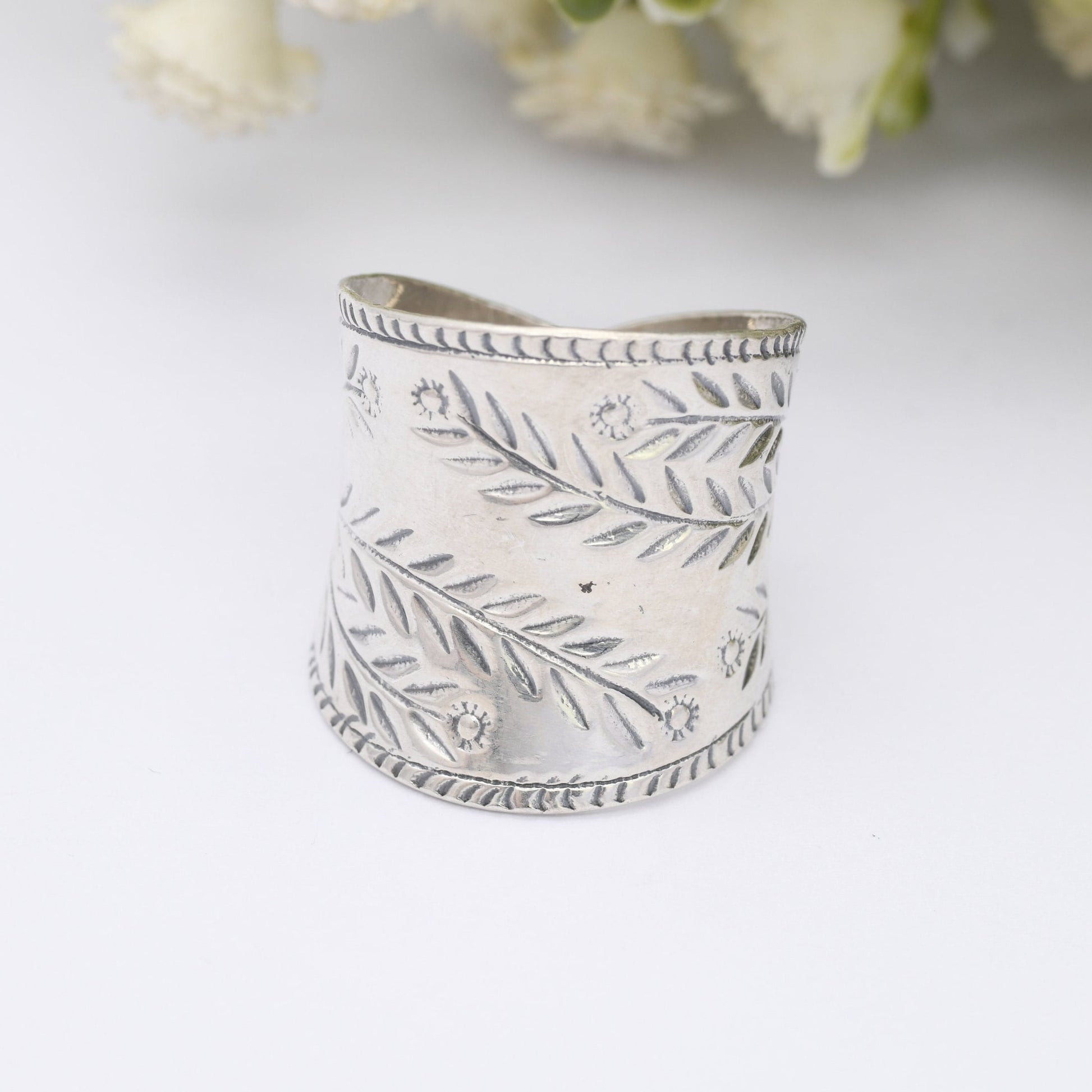 Vintage Chunky Sterling Silver Flower Ring - Statement Armour Ring | Victorian Style | UK Size - R | US Size - 8 1/2