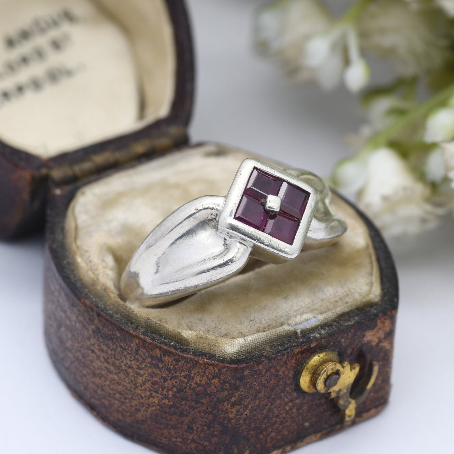 Vintage Sterling Silver Ruby Ring - Square Diamond Shape | Statement Cocktail Ring | UK Size - O 1/2 | US Size - 7 3/4