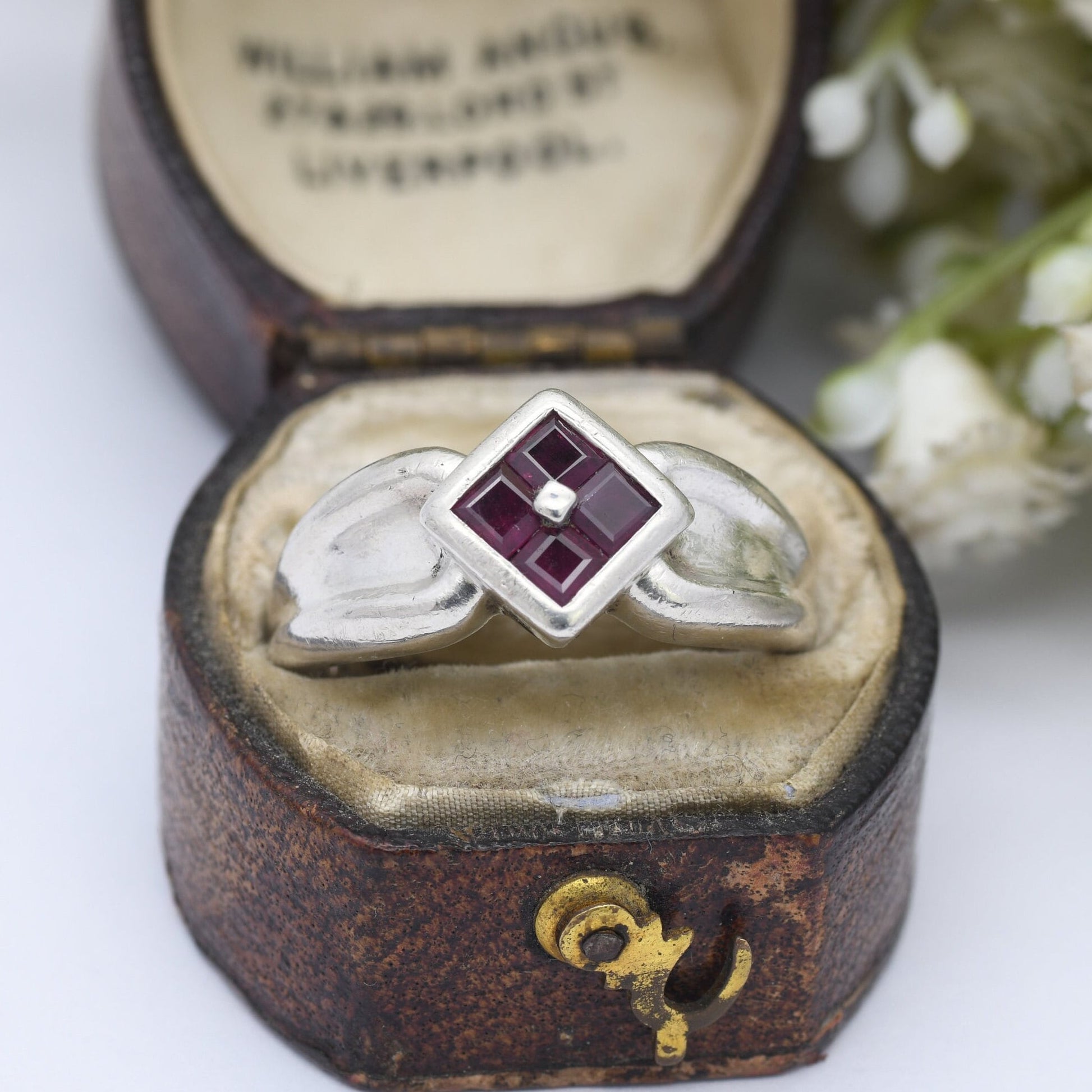 Vintage Sterling Silver Ruby Ring - Square Diamond Shape | Statement Cocktail Ring | UK Size - O 1/2 | US Size - 7 3/4