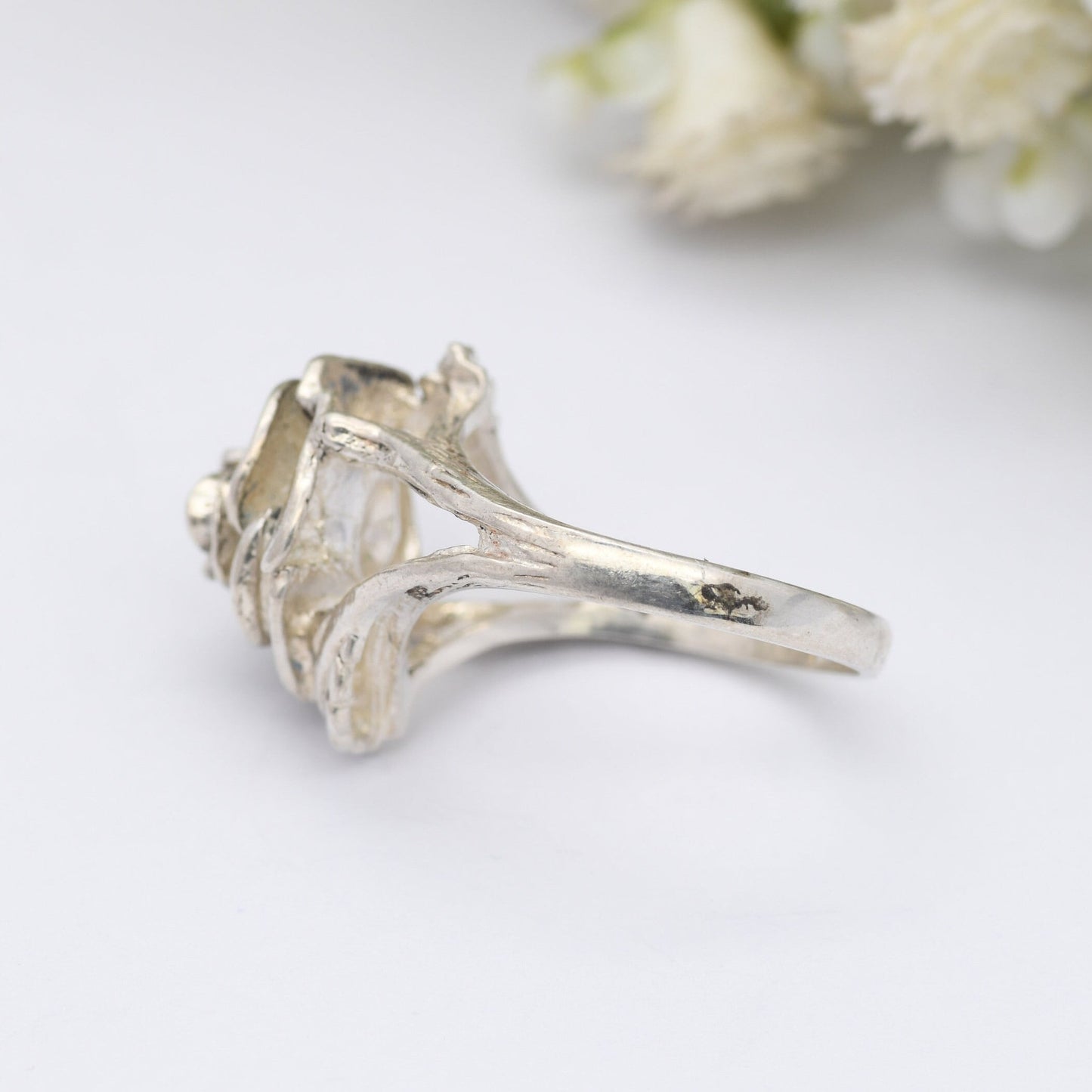 Vintage Sterling Silver Rose Ring 1978 P & R Bushell - Modernist Flower Floral Shape | UK Size - L | US Size - 5 3/4