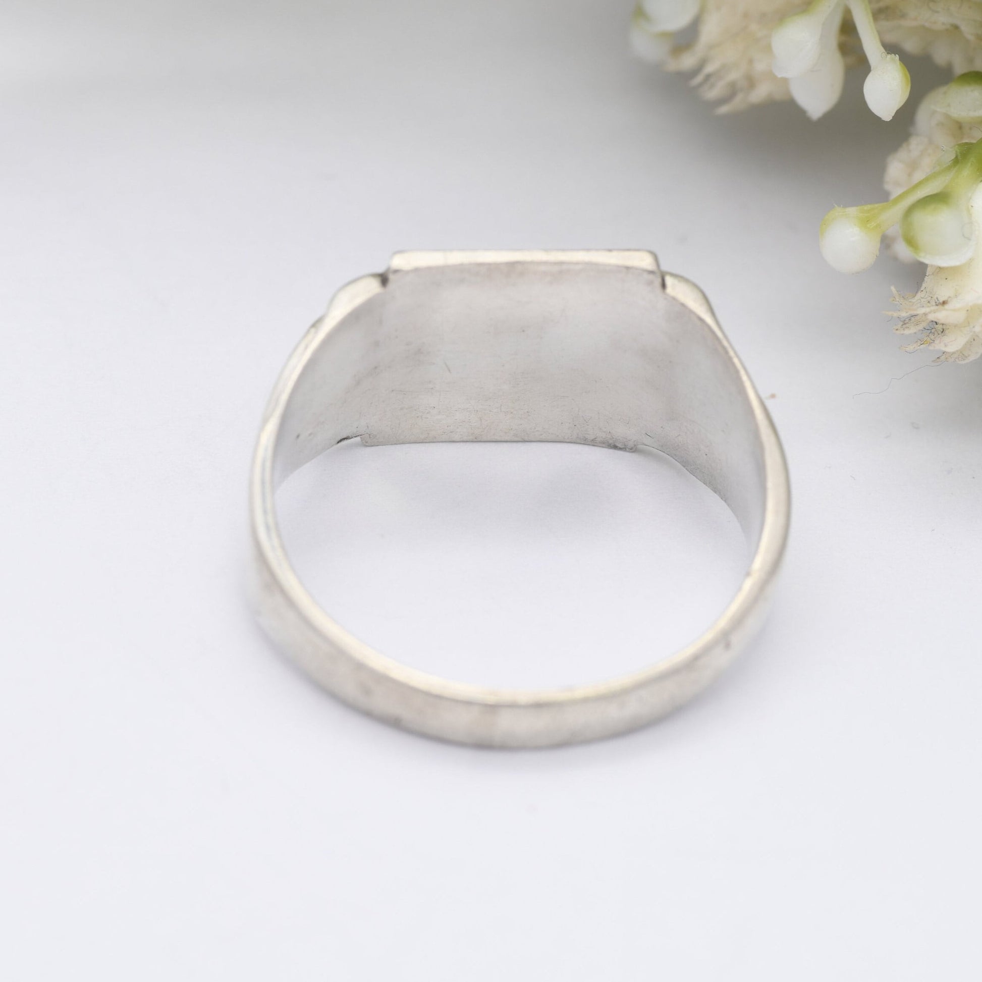 Vintage Sterling Silver Signet Ring Blank 1962 - Ornate Scrolling Engraving | Mid-Century Large Unisex | UK Size - Y | US Size - 12