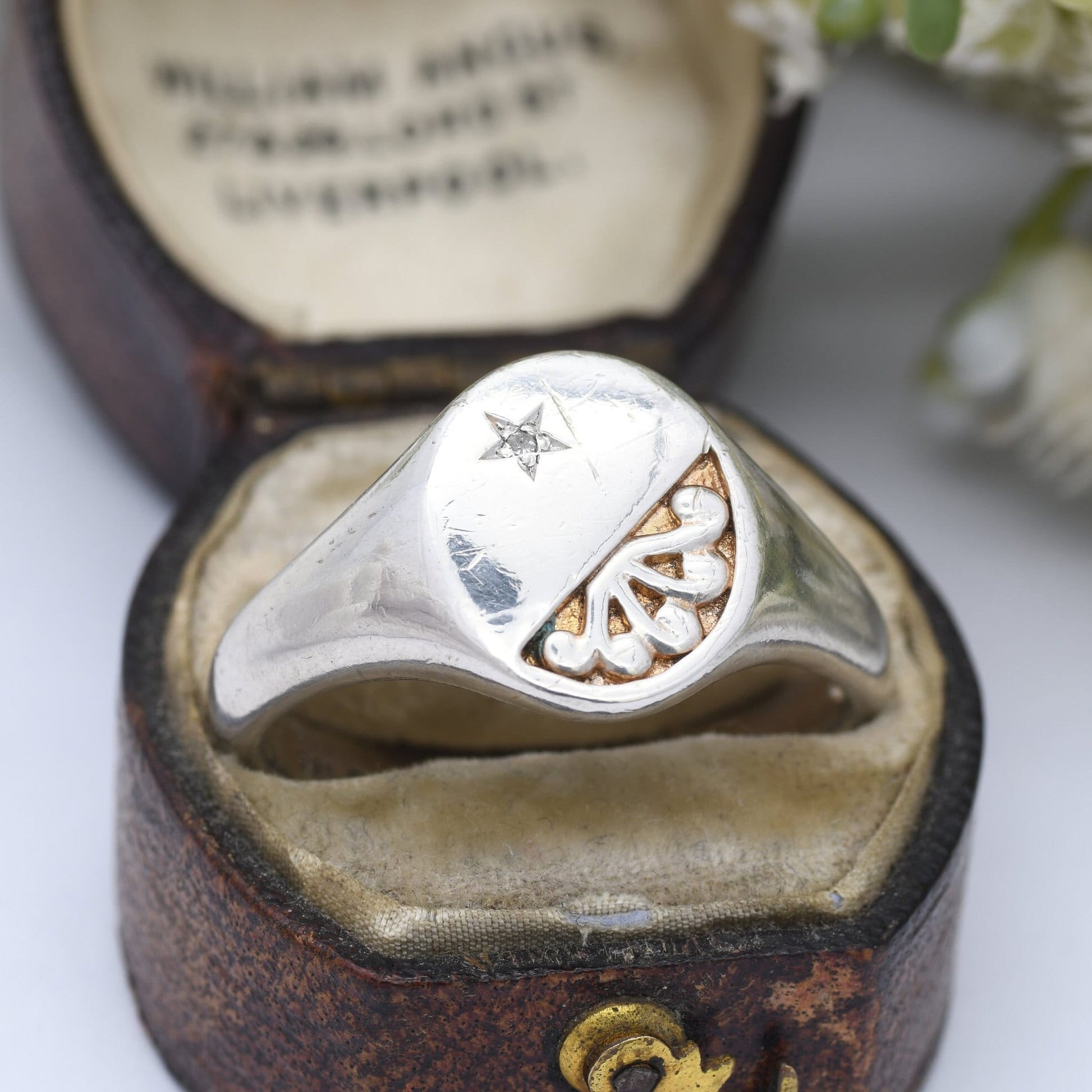 Vintage Silver Diamond Signet Ring - Statement Men's Signet | Chunky Unisex Ring | UK Size - Q 1/2 | US Size - 8 1/4