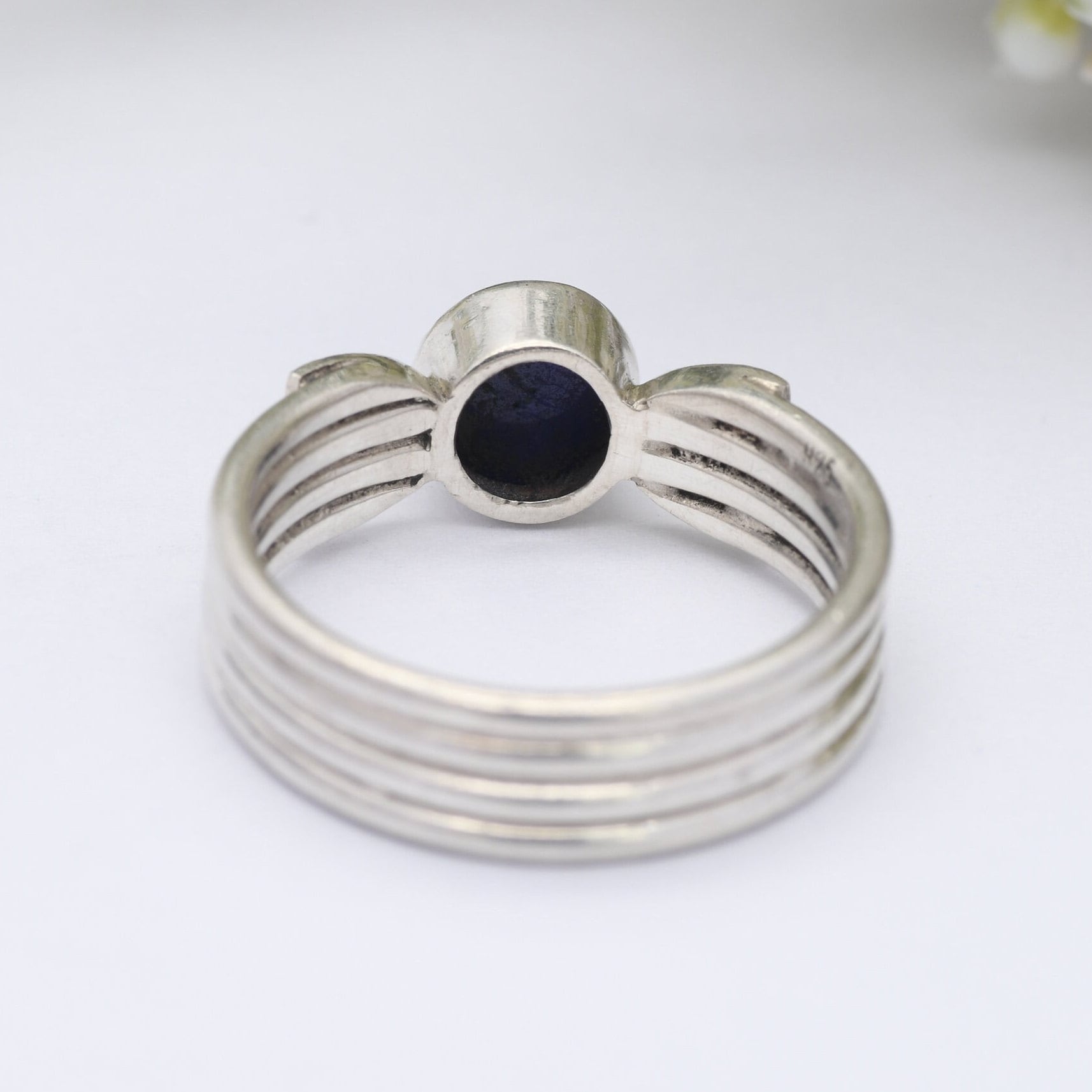 Sterling Silver Lapis Lazuli Ring Vintage - Circle Blue Gemstone Cabochon | UK Size - R | US Size - 8 1/2