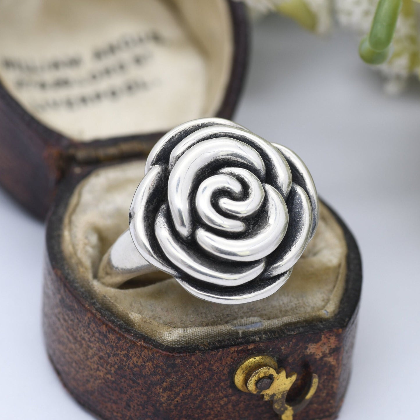 Vintage Sterling Silver Rose Ring - Modernist Chunky Flower Floral Shape | UK Size - R 1/2 | US Size - 8 3/4