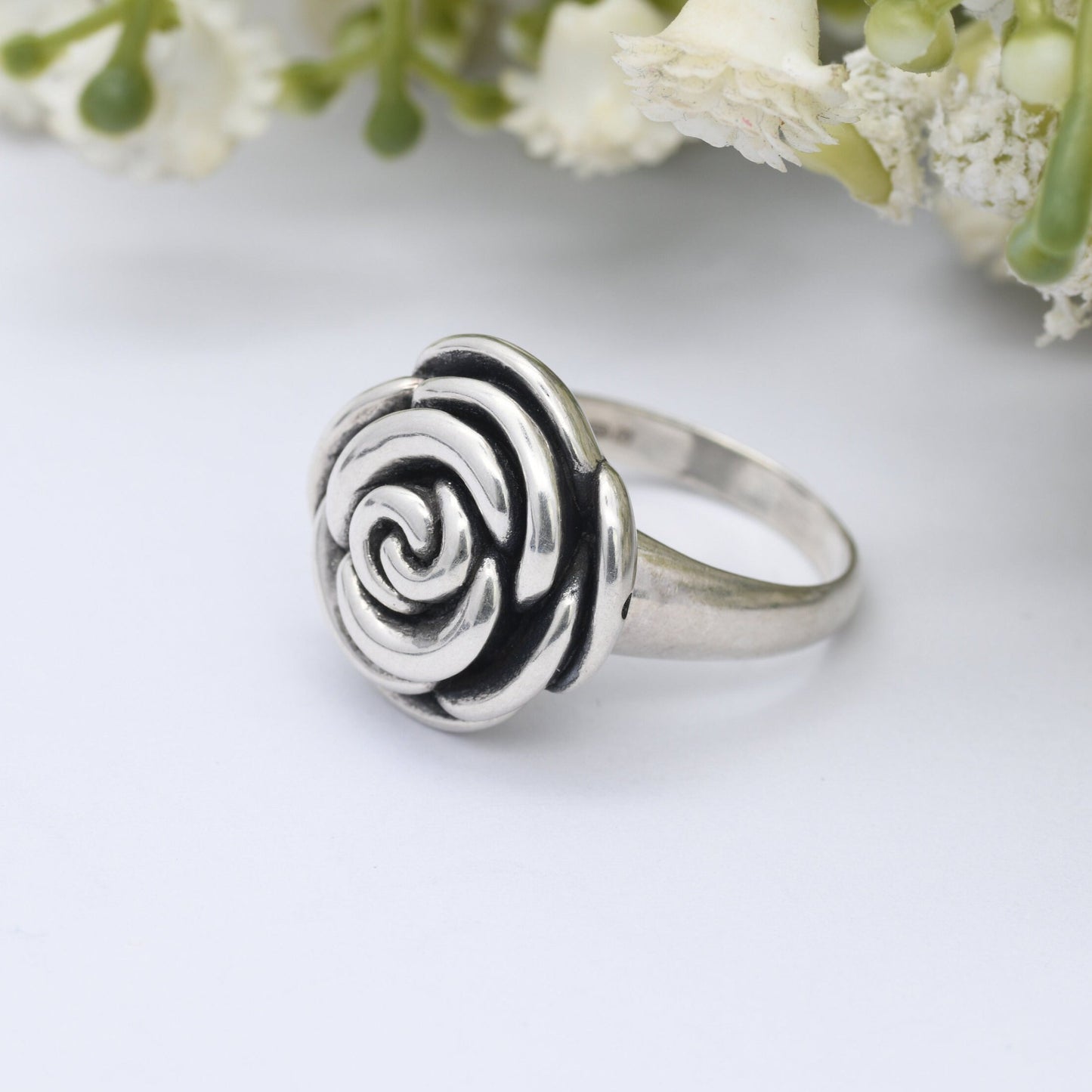 Vintage Sterling Silver Rose Ring - Modernist Chunky Flower Floral Shape | UK Size - R 1/2 | US Size - 8 3/4