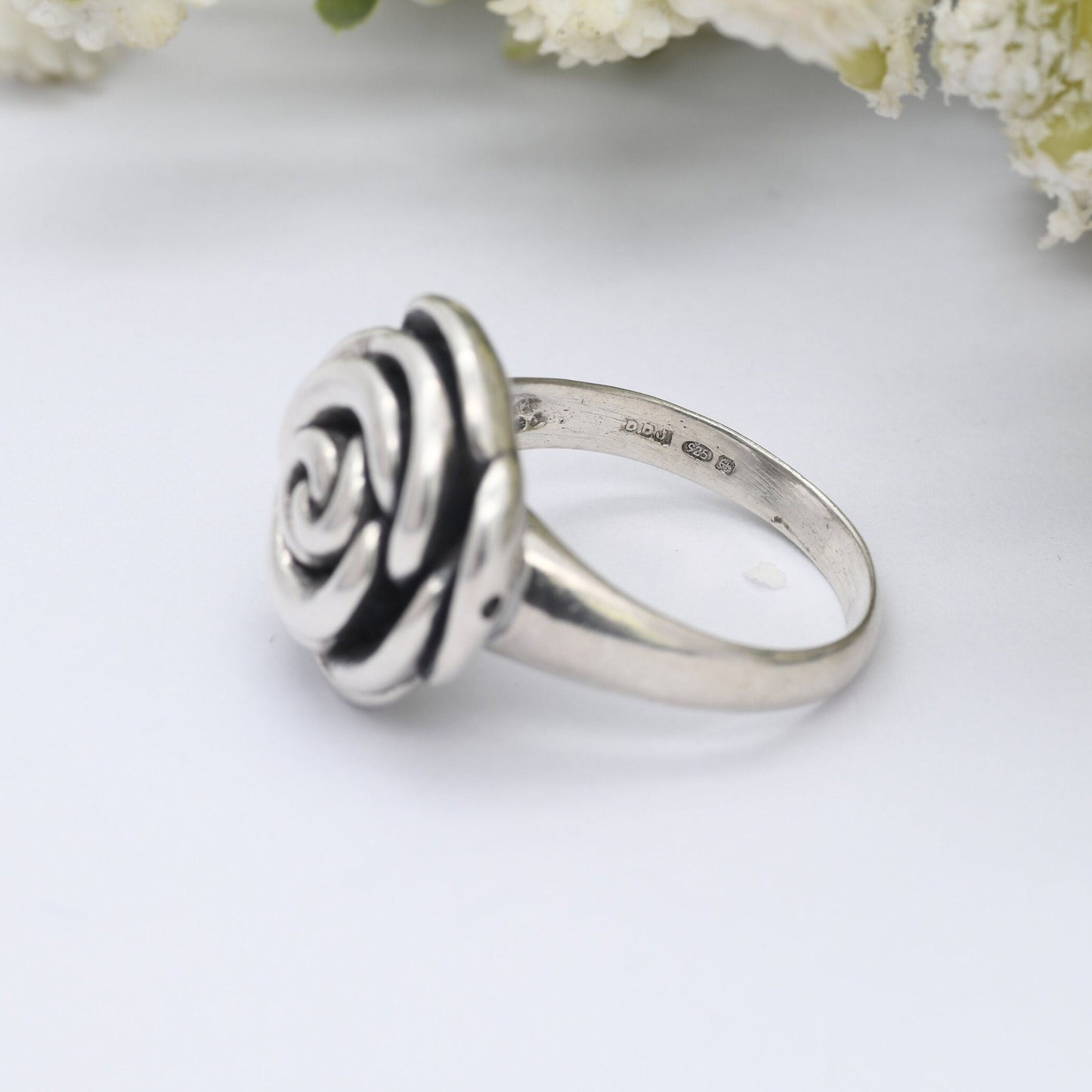 Vintage Sterling Silver Rose Ring - Modernist Chunky Flower Floral Shape | UK Size - R 1/2 | US Size - 8 3/4