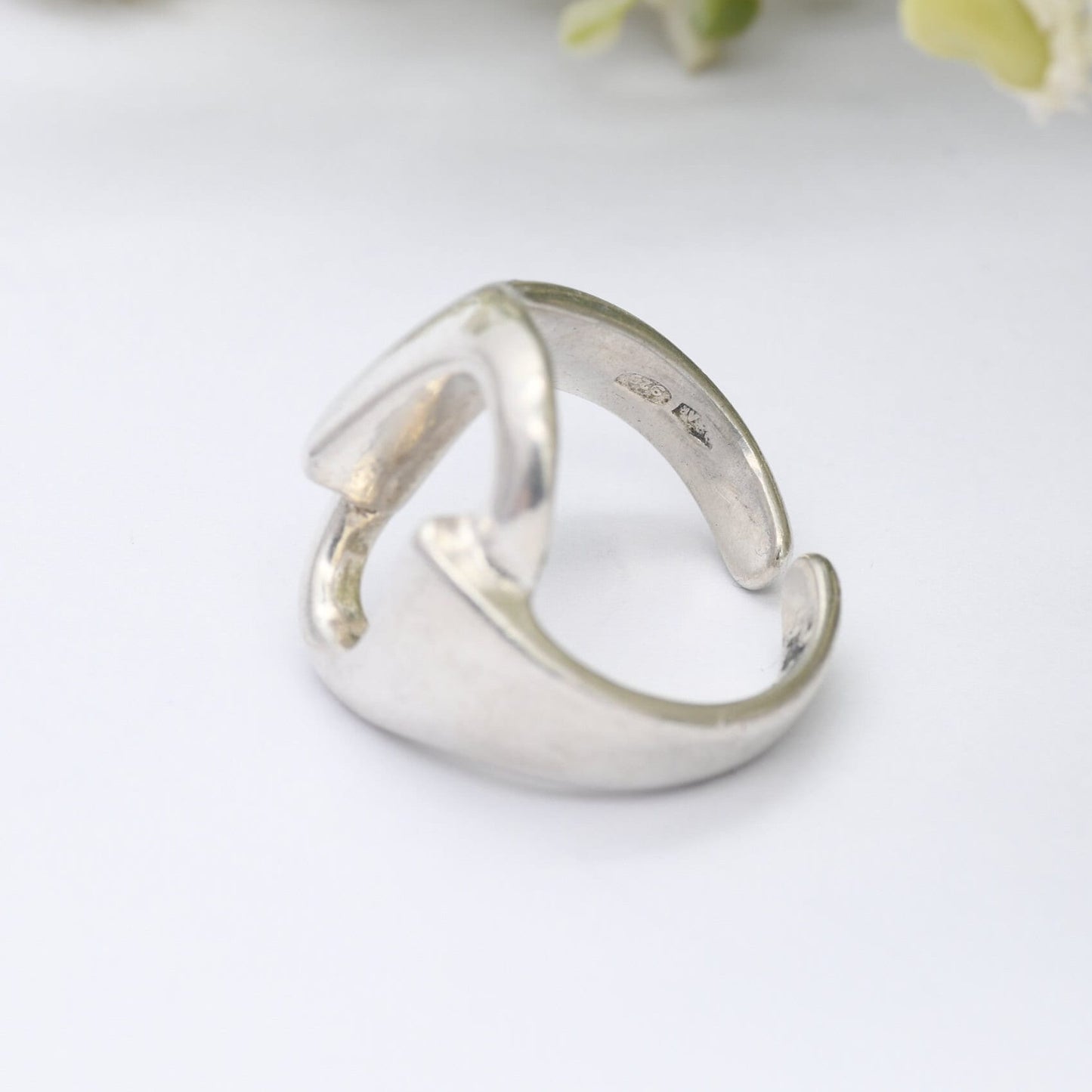 Vintage Chunky Sterling Silver Ring - Open Front Mid-Century Design | Adjustable Band | Pinkie Ring | UK Size - I | US Size - 4 1/4