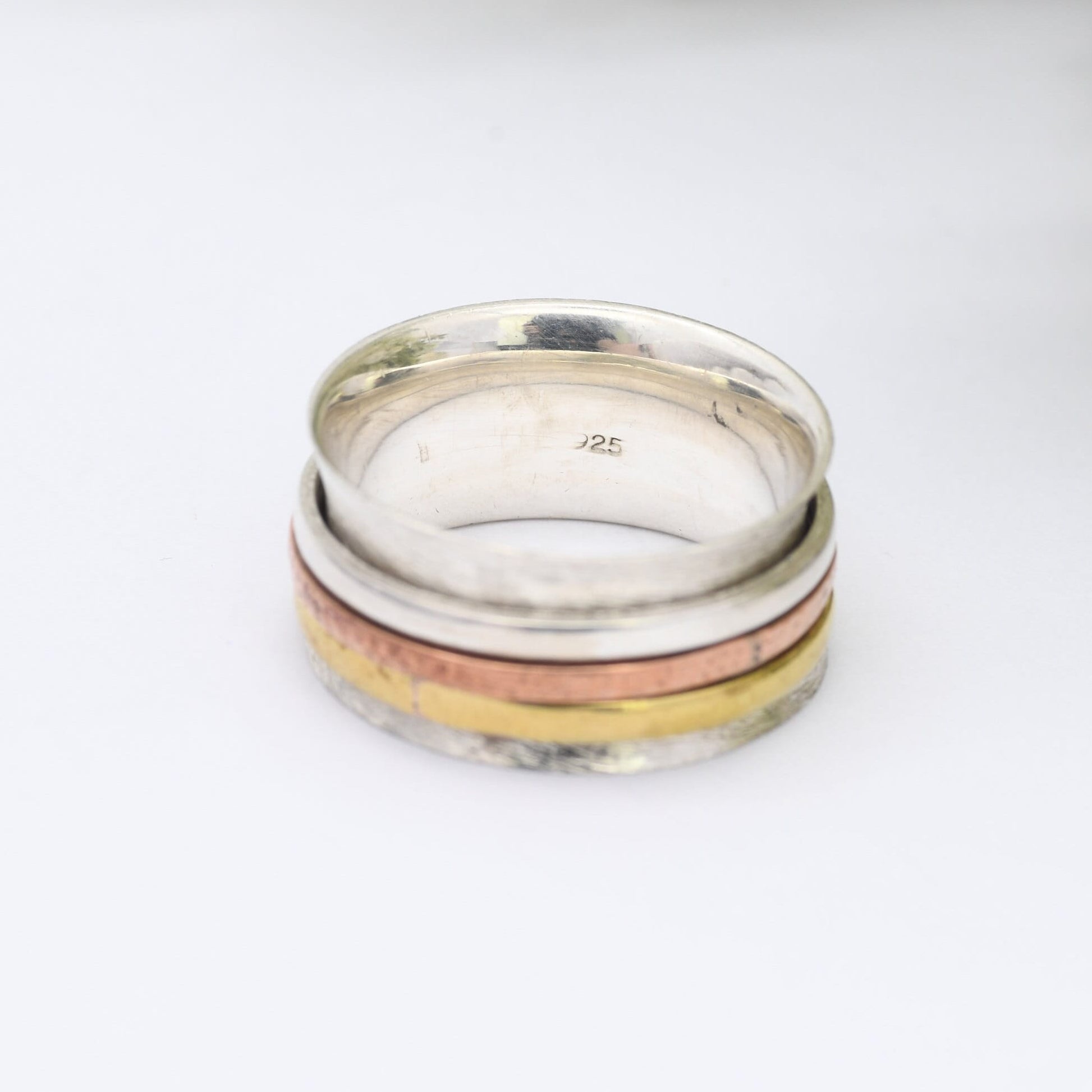 Vintage Sterling Silver Brass Copper Spinner Fidget Ring - Chunky Studio Design Band | Mixed Metals | UK Size - O | US Size - 7