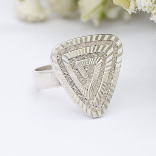 Vintage Sterling Silver Geometric Maze Ring - Large Statement Modernist Unisex Silver Jewellery | UK Size - Q 1/2 | US Size - 8 1/2