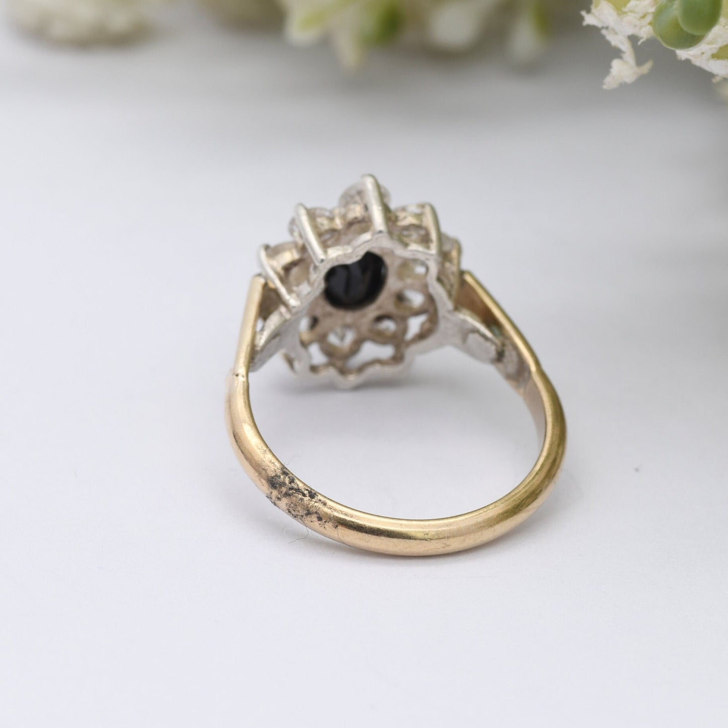 Vintage Sterling Silver Sapphire CZ Halo Flower Ring 1989 by Bracelon - Golsil Gold Plated Cocktail Ring | UK Size - L 1/2 | US Size - 6