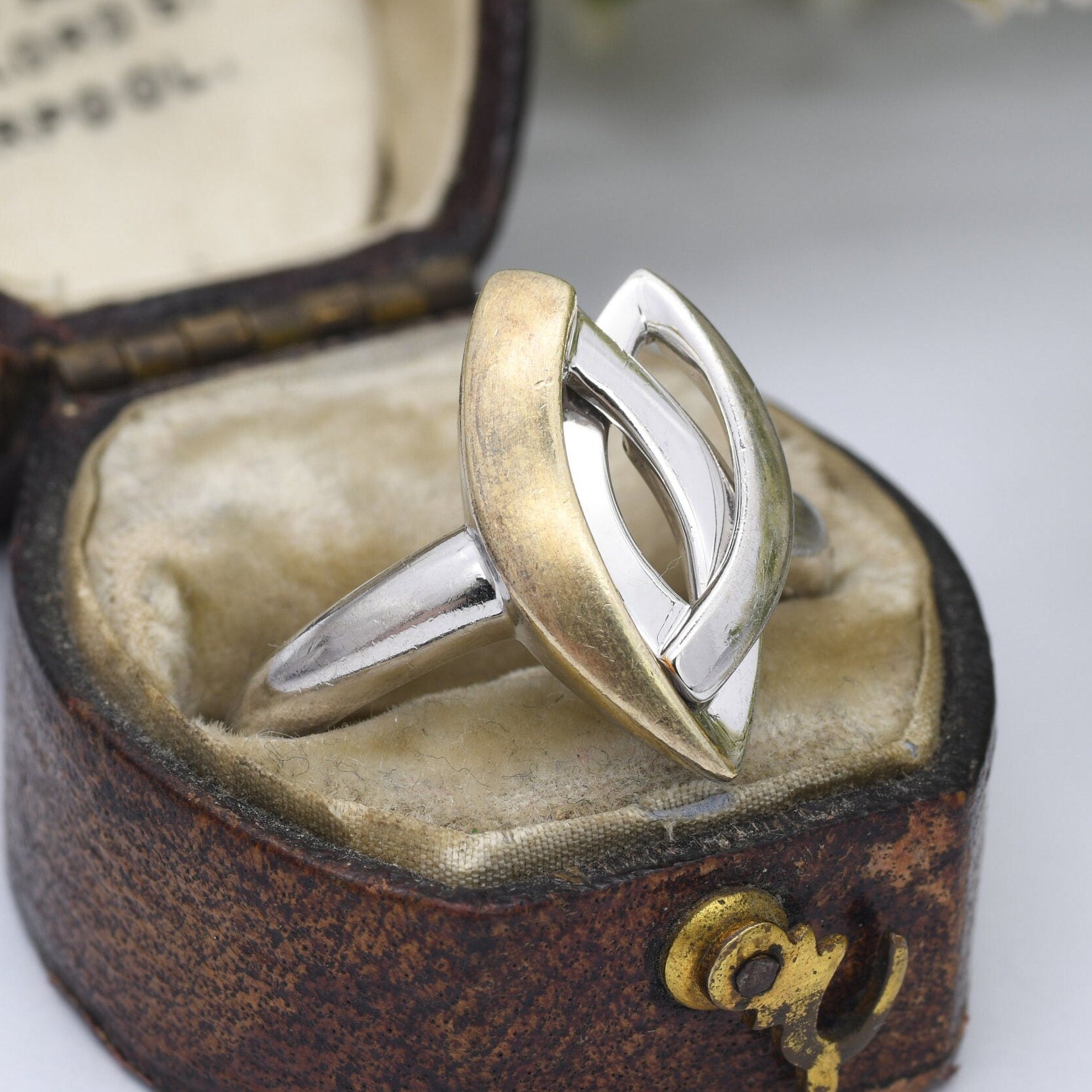 Two Tone Sterling Silver Ring with Gold Plating Nona - Pretty Sculptural Form Entwined | UK Size - O 1/2 | US Size - 7 1/4