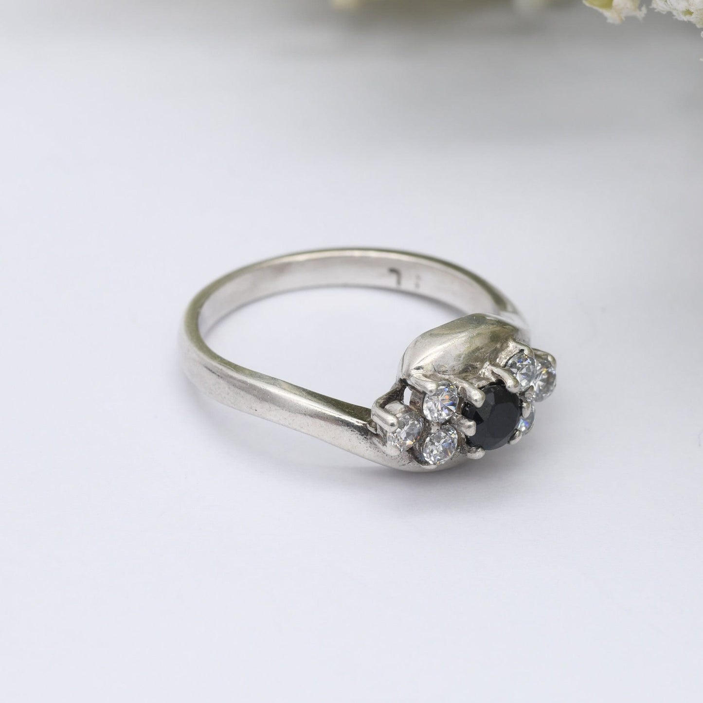 Vintage Sterling Silver Sapphire CZ Ring - Statement Cocktail Ring | UK Size - P | US Size - 7 3/4