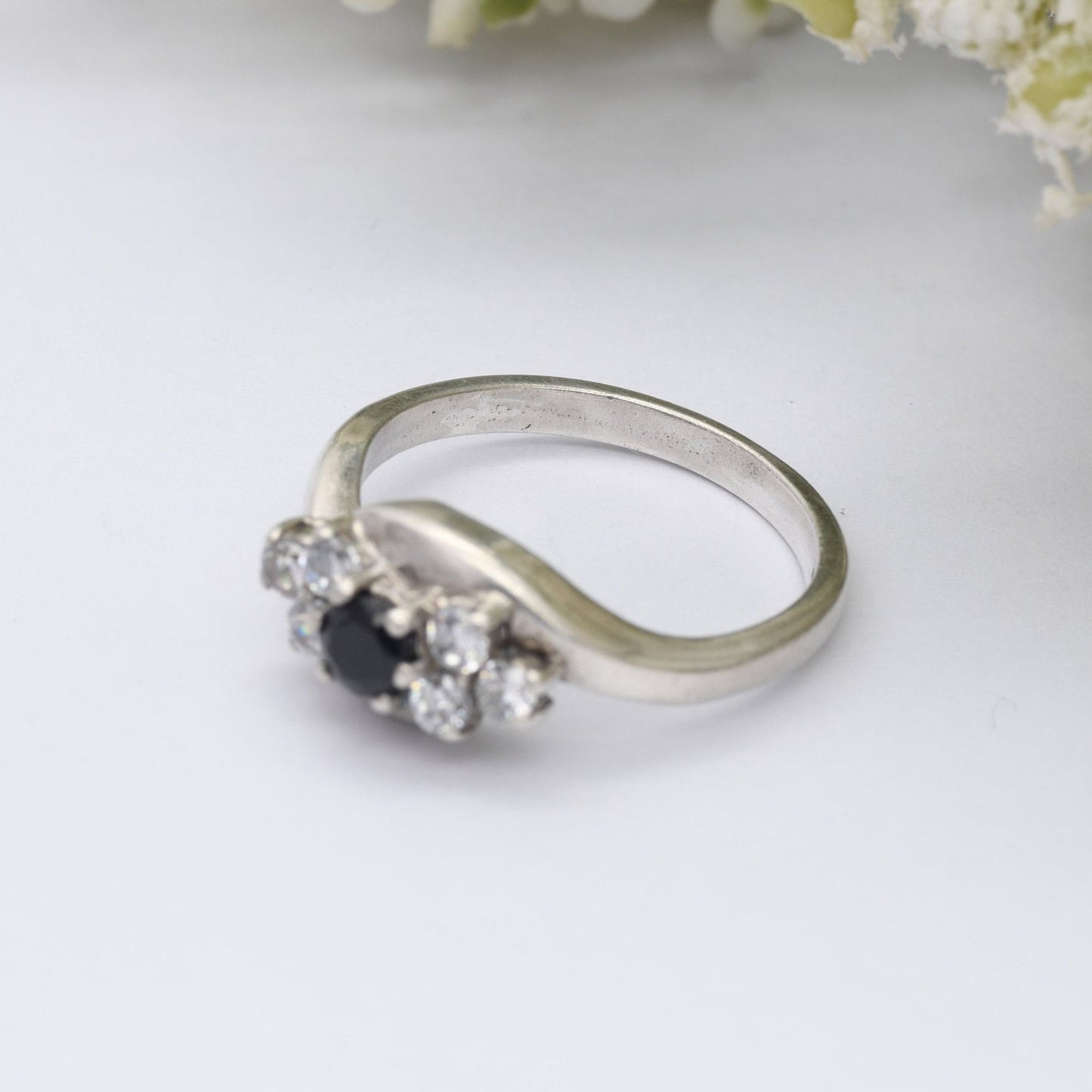 Vintage Sterling Silver Sapphire CZ Ring - Statement Cocktail Ring | UK Size - P | US Size - 7 3/4