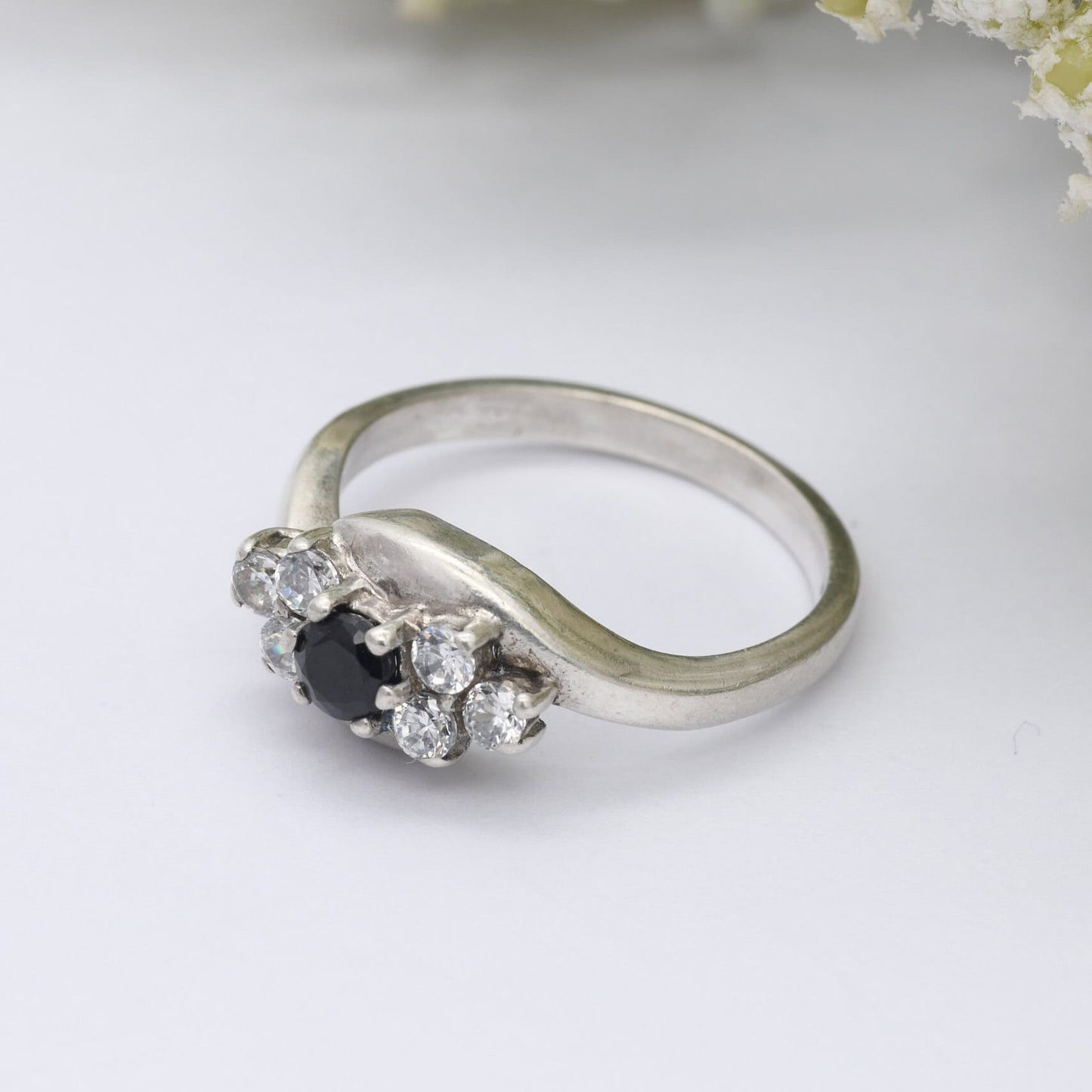 Vintage Sterling Silver Sapphire CZ Ring - Statement Cocktail Ring | UK Size - P | US Size - 7 3/4