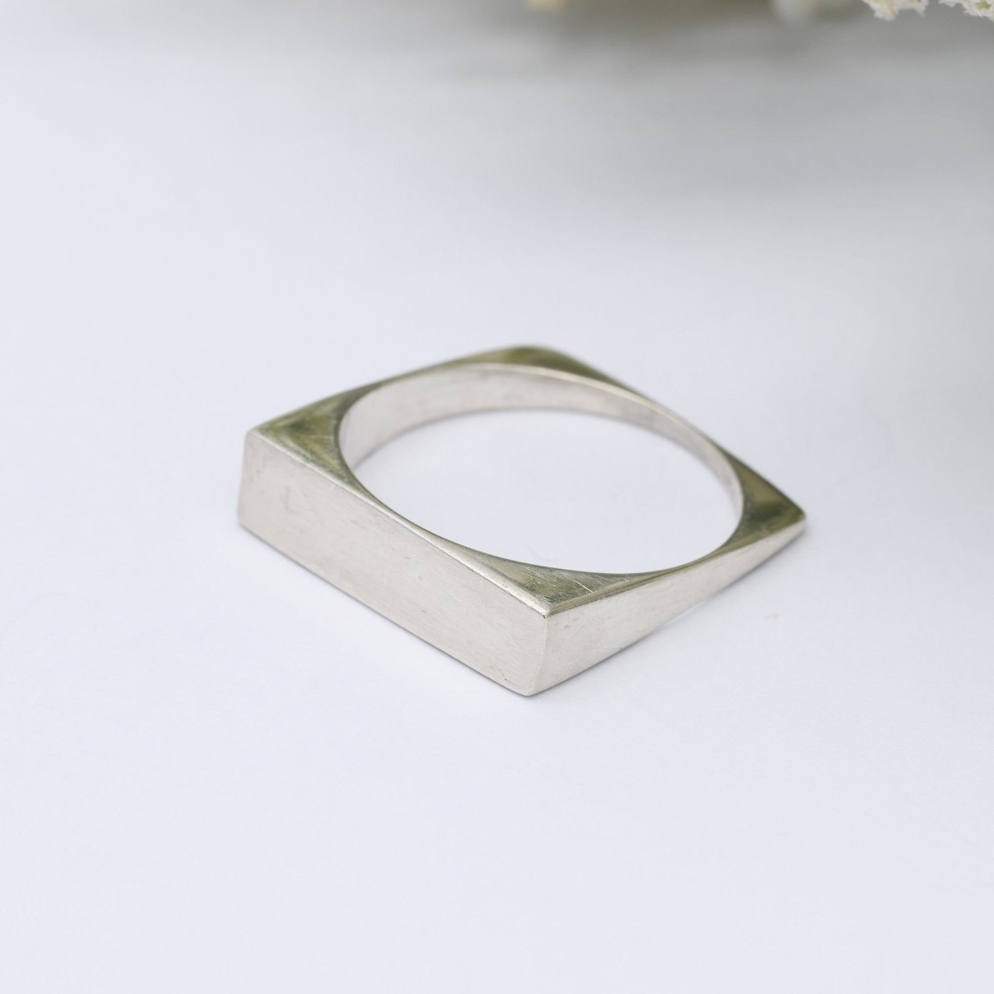 Vintage Sterling Silver Square Band Ring - Modernist Minimalist Jewellery | UK Size - P 1/2 | US Size - 8