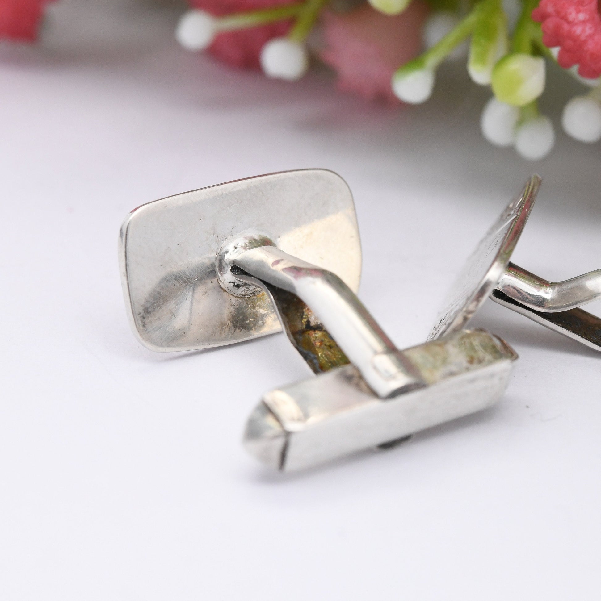 Vintage Sterling Silver Cufflinks with Engraved Scrolling 1984 - Mid-Century Textured Silver | Antique Style