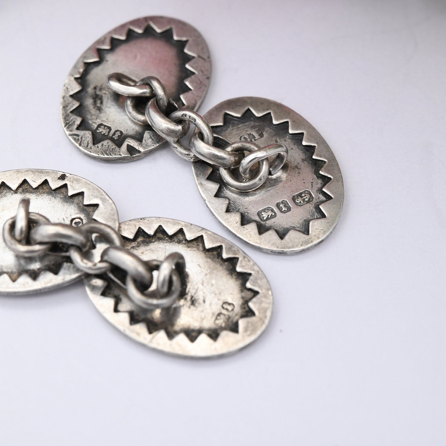 Antique Victorian Sterling Silver Cufflinks 1893 - Victorian Aesthetic Movement Scrolling with Floral Leaf