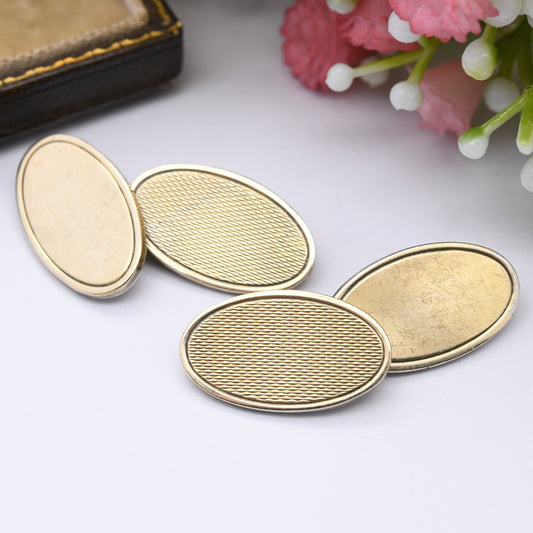 Vintage Gold Plated Sterling Silver Cufflinks - 9ct Gold on Silver | Mid-Century Textured | Oval Shape